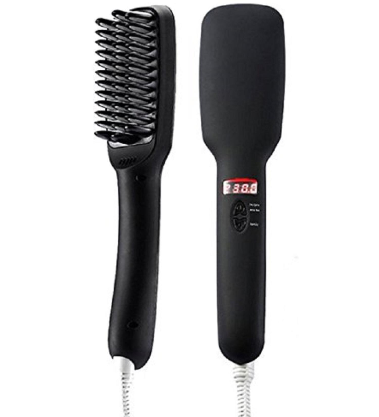 2-in-1 Hair Straightener Brush | Fast Styling & Temperature Control | Best Heated Brush for Natural Straight Hair (Black - Buy Online on GoSupps.com