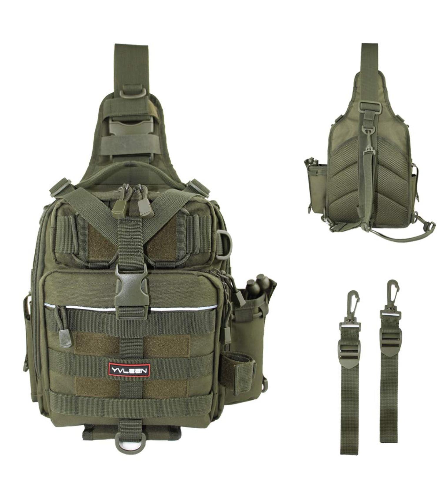 YVLEEN Fishing Tackle Backpack with Rod Holder | Water-Resistant Fishing Gear Bag for Men | Army Green | Standard Size 11.8x8.6x4.3inch - Buy Online on GoSupps.com