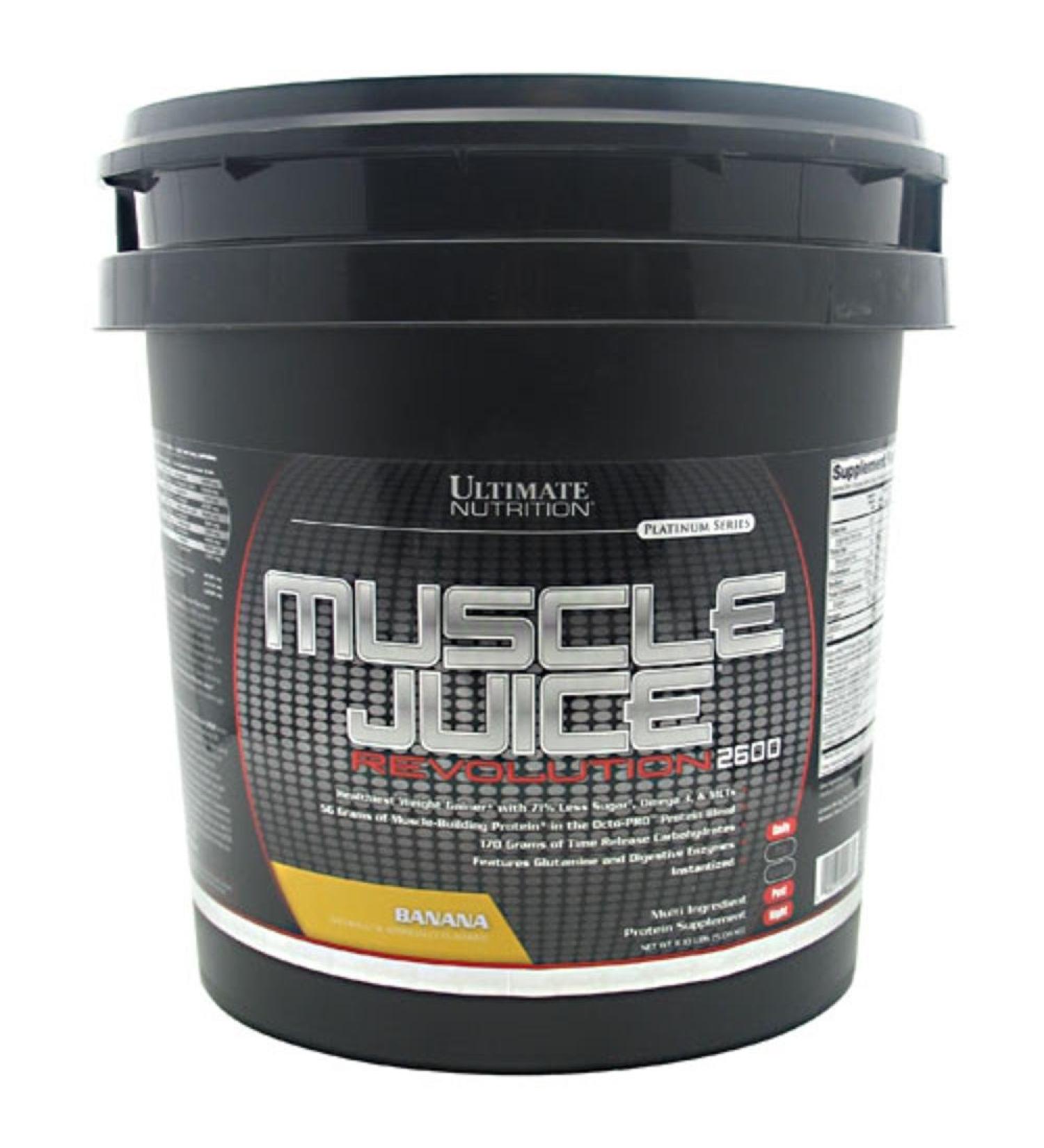 Ultimate Nutrition Muscle Juice Revolution 2600 Weight Gainer Muscle Recovery with Glutamine Micellar Casein and Time Release Complex Carbohydrates Banana Protein Powder 11.1 Pounds