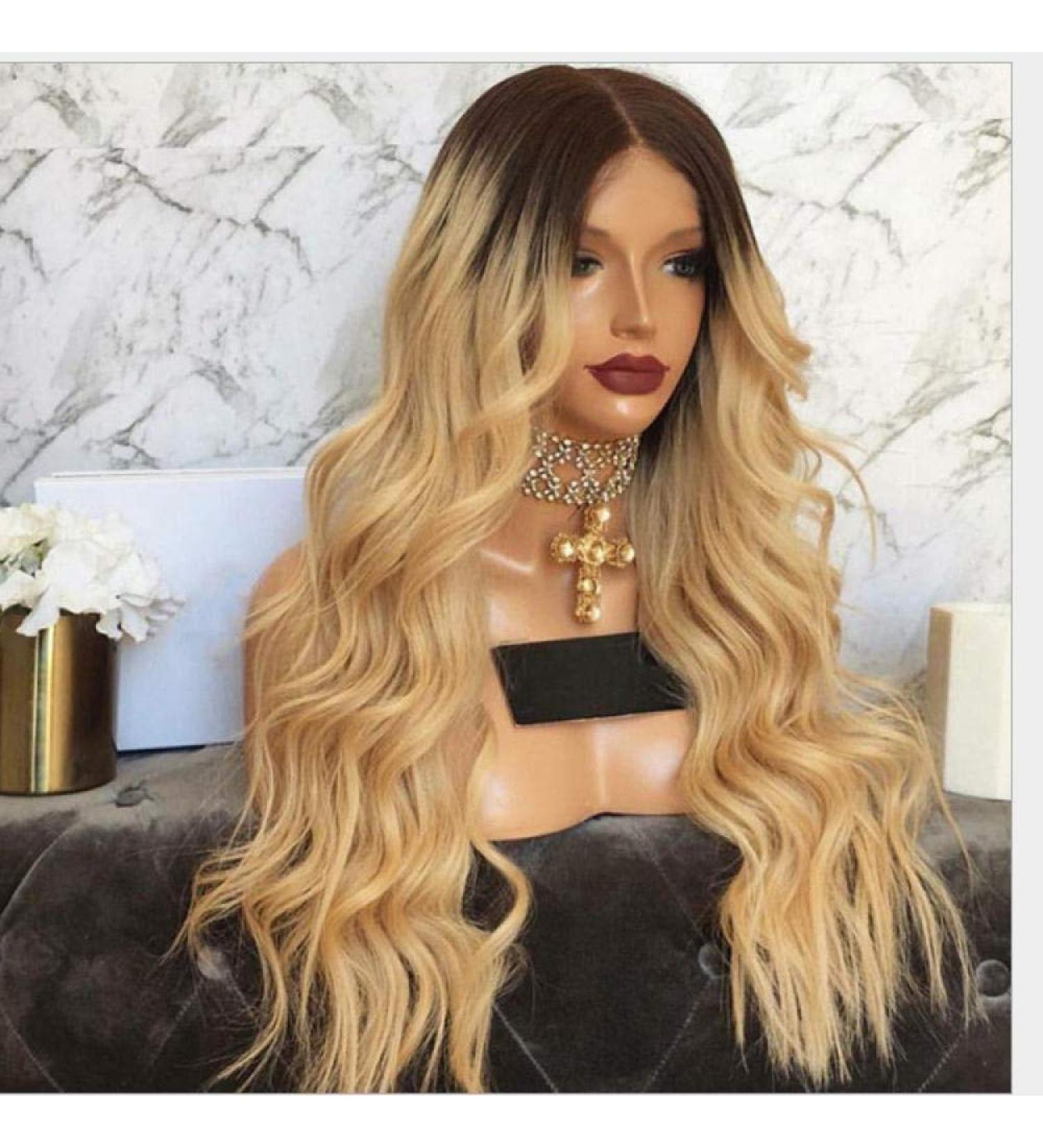 BGHJUE African Yellow Long Roll Synthetic Lace Front Wig for Black Women - Heat Resistant Soft Hair - Buy Online on GoSupps.com