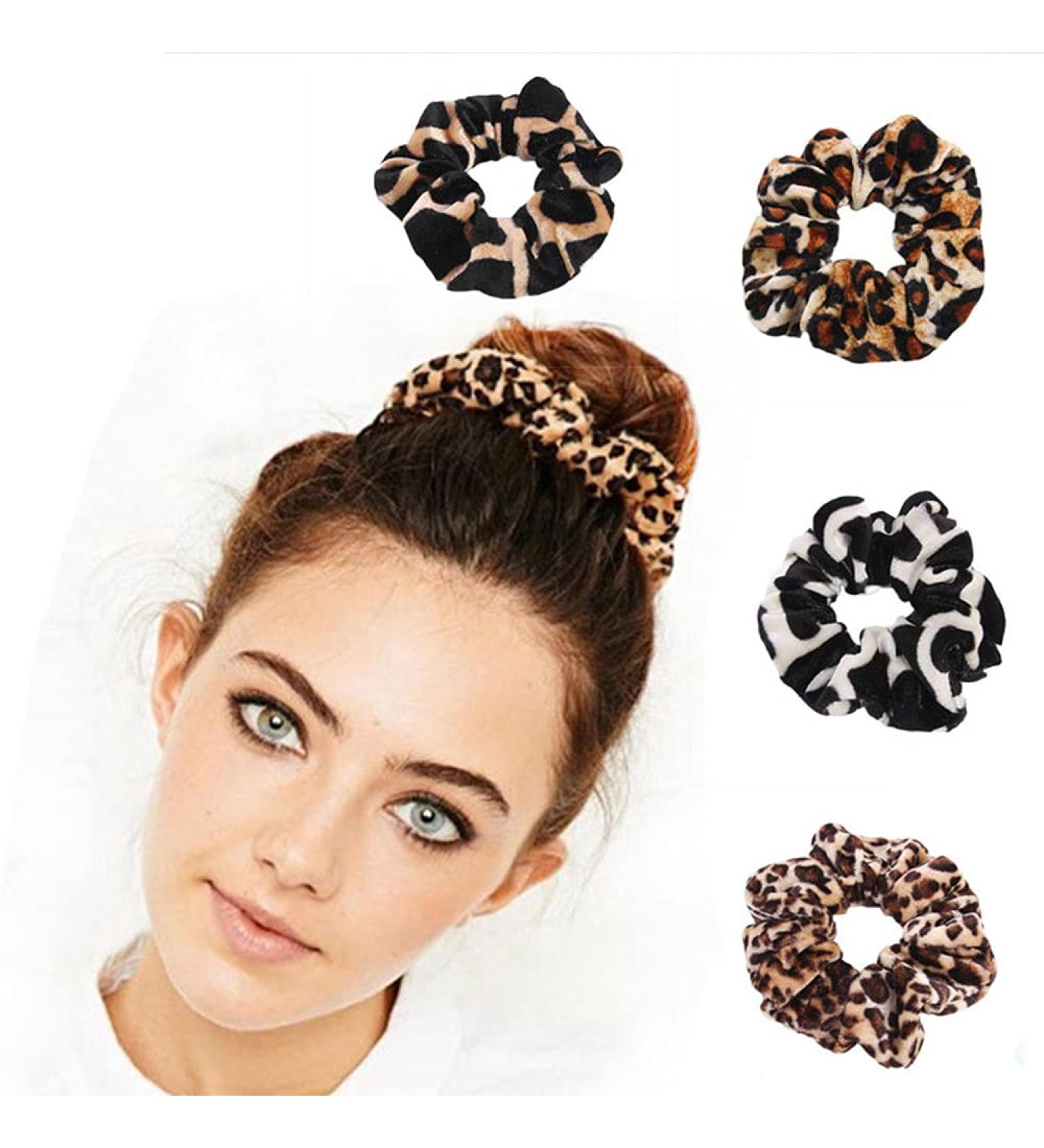Vektxi 2 pieces women girls leopard including hair scrunchy hair band ponytail holder hair tie hair jewelry durable and practical