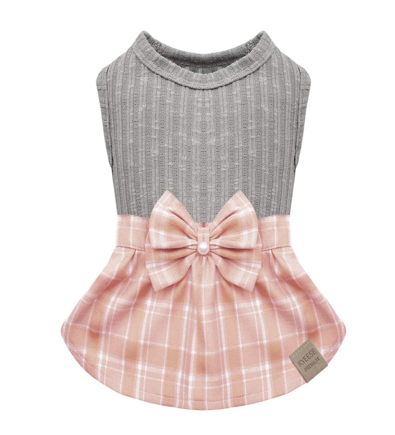 KYEESE Pink Plaid Dog Dress with Bowtie - Small Dog/Cat Sweater Dress - Buy Online on GoSupps.com