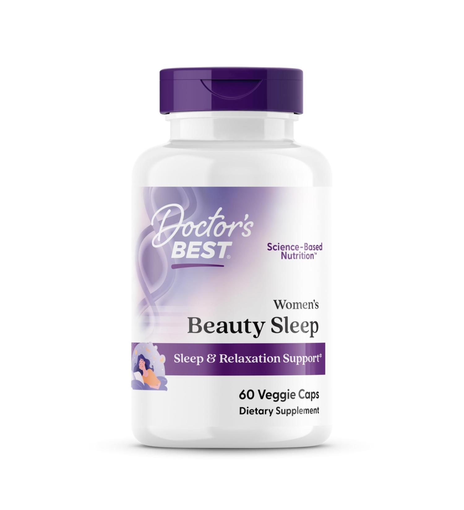 Doctors Best Womens Beauty Sleep with Magnesium, Theanine, Melatonin, Sleep & Relaxation Support, Non-GMO, Gluten Free, Soy Free, Vegan 60 Veggie Caps - Buy Online on GoSupps.com