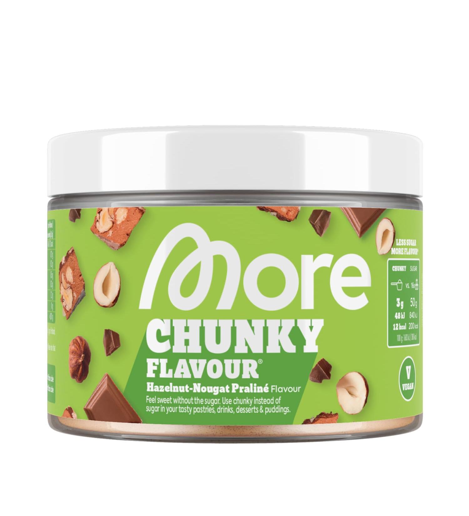 More Chunky Hazelnut Nougat Praline 250g - Low Sugar Flavor Powder with Inulin & Lactase - Premium Quality Made in Germany - Buy Online on GoSupps.com