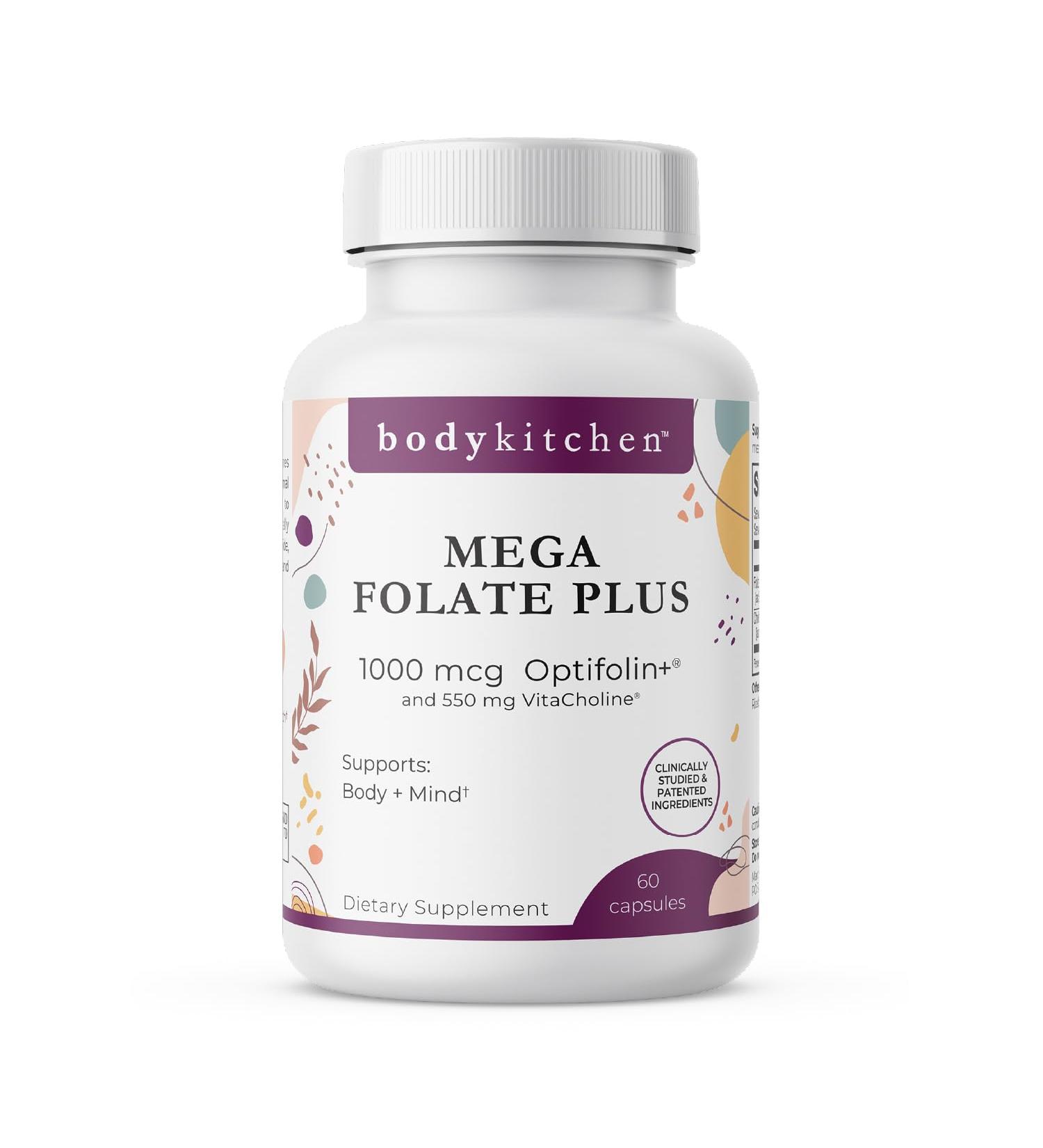 Body Kitchen Mega Folate 1000mcg Optifolin+ 60 Vegetable Capsules Vegan Non-GMO Brain and Heart Health Support - Buy Online on GoSupps.com