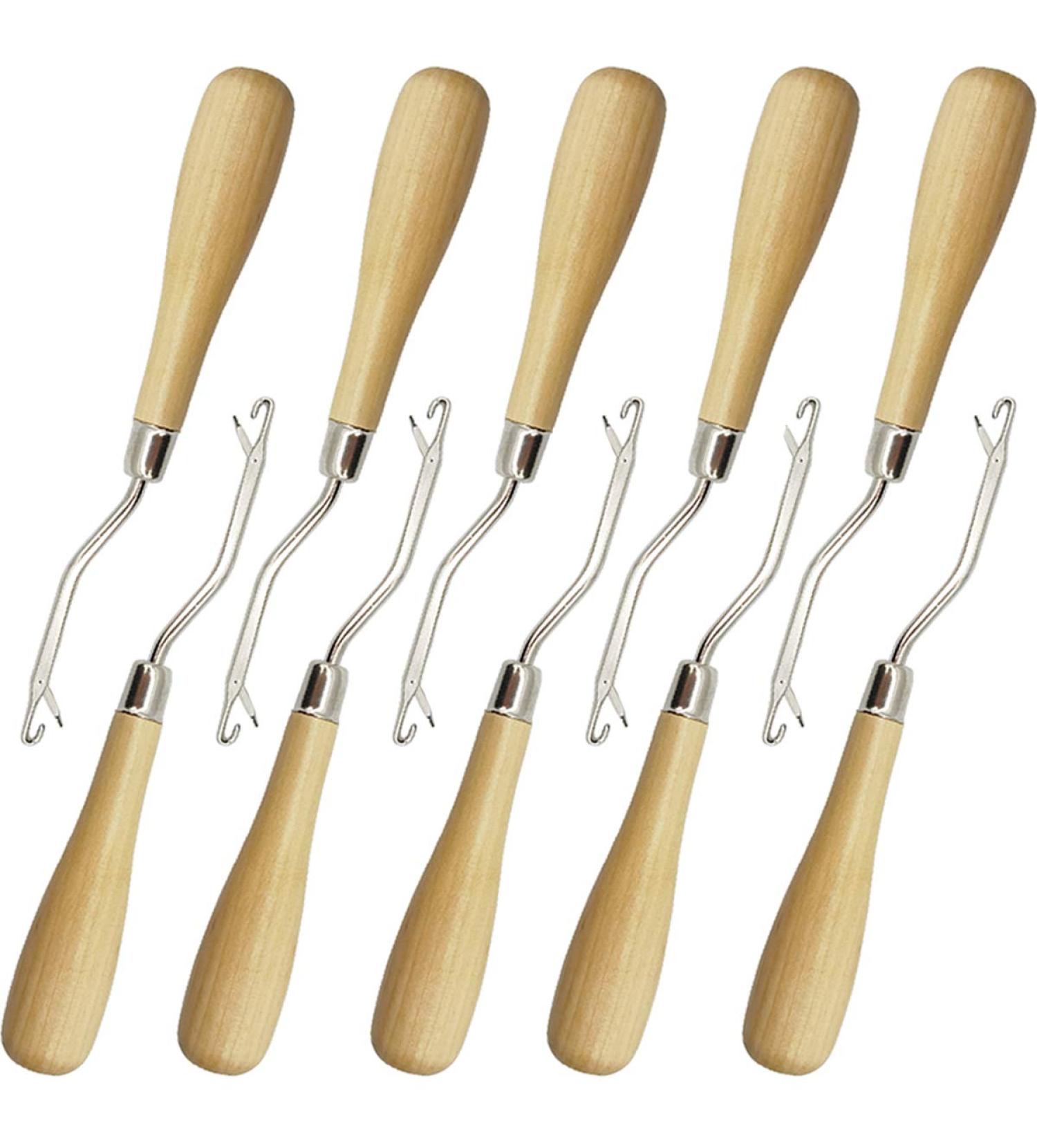 Royhoo 10PCS Wooden Bent Latch Hook Tool Knitting Needle with Wood Handle - Ideal for Crafts & Carpets - Buy Online on GoSupps.com