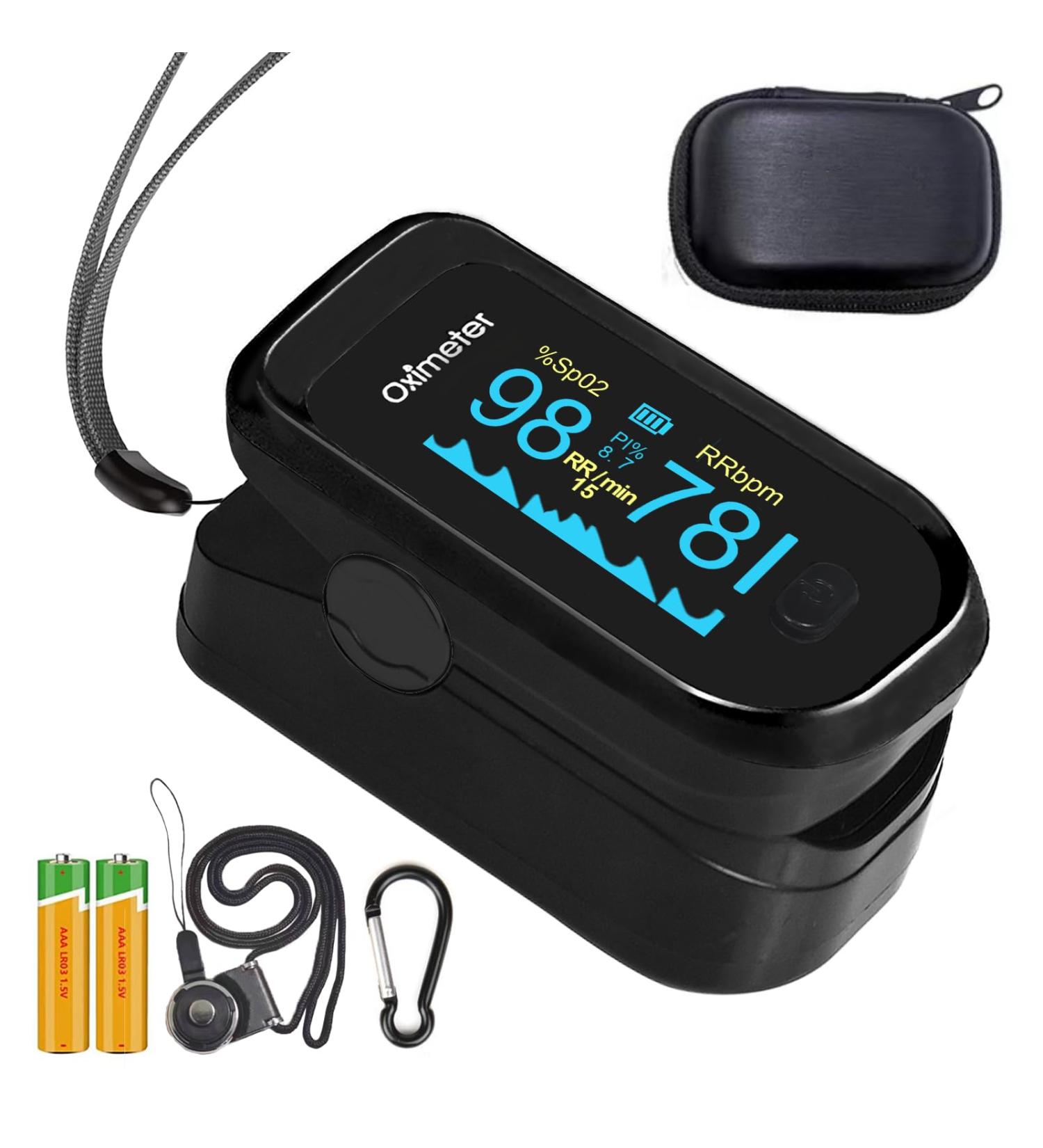 Buy TYNDALL Fingertip Pulse Oximeter - 4 Data Monitor with Respiration Rate for Sports & Aviation (Black) | International Shipping Available - Buy Online on GoSupps.com
