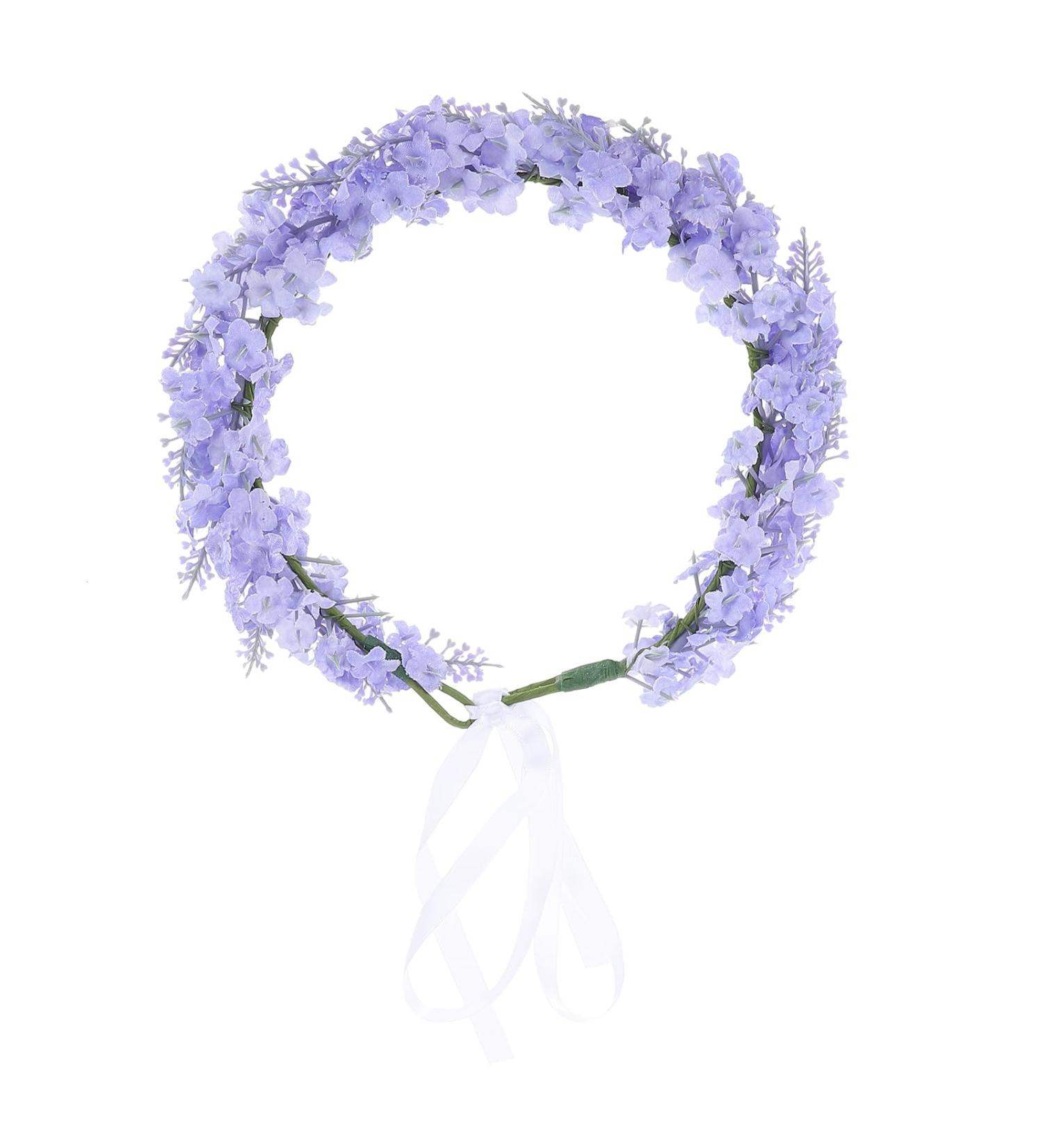 Frcolor Lavender Flower Crown - Simulation Floral Headband for Wedding Bridal Beach Holiday - Light Purple Hair Wreath - Buy Online on GoSupps.com