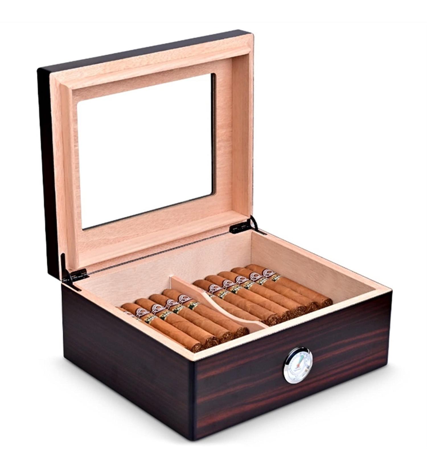Cigar Boxs Humidors Cigar Humidors Glass Top Handcrafted Cestorage Box with Humidifier and Hygrometer Cigar Case Holds up to 50 Cigars Men A 25.8X21.8X10.6Cm - Buy Online on GoSupps.com