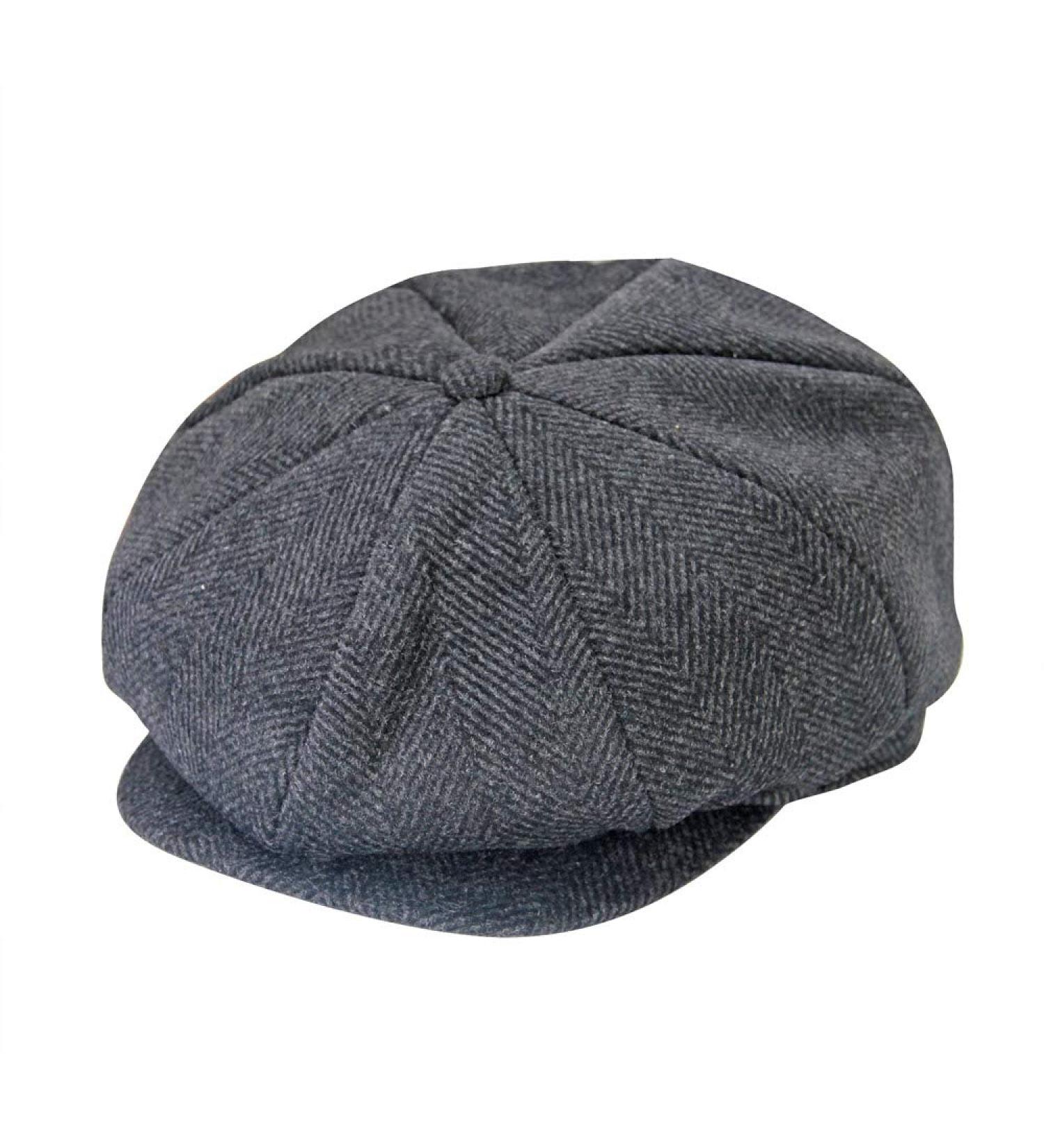 Jerague Wool Newsboy Cap - Vintage Gatsby Beret Cabbie Hat in Herringbone Grey | Adjustable Size M-L - Buy Online on GoSupps.com