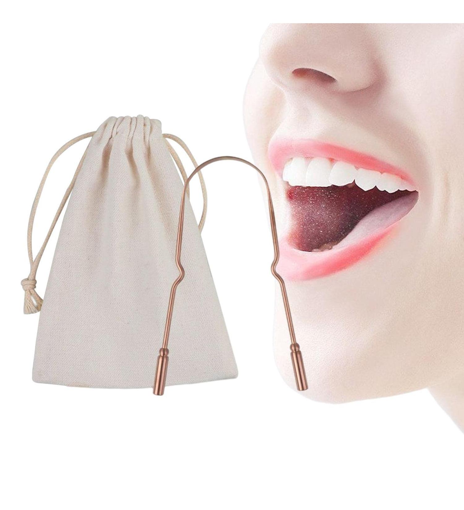 Vesone Stainless Steel Tongue Scraper for Adults | U-Shaped Ergonomic Oral Hygiene Tool | Reduce Bad Breath & Clean with Antique Copper Pouch - Buy Online on GoSupps.com