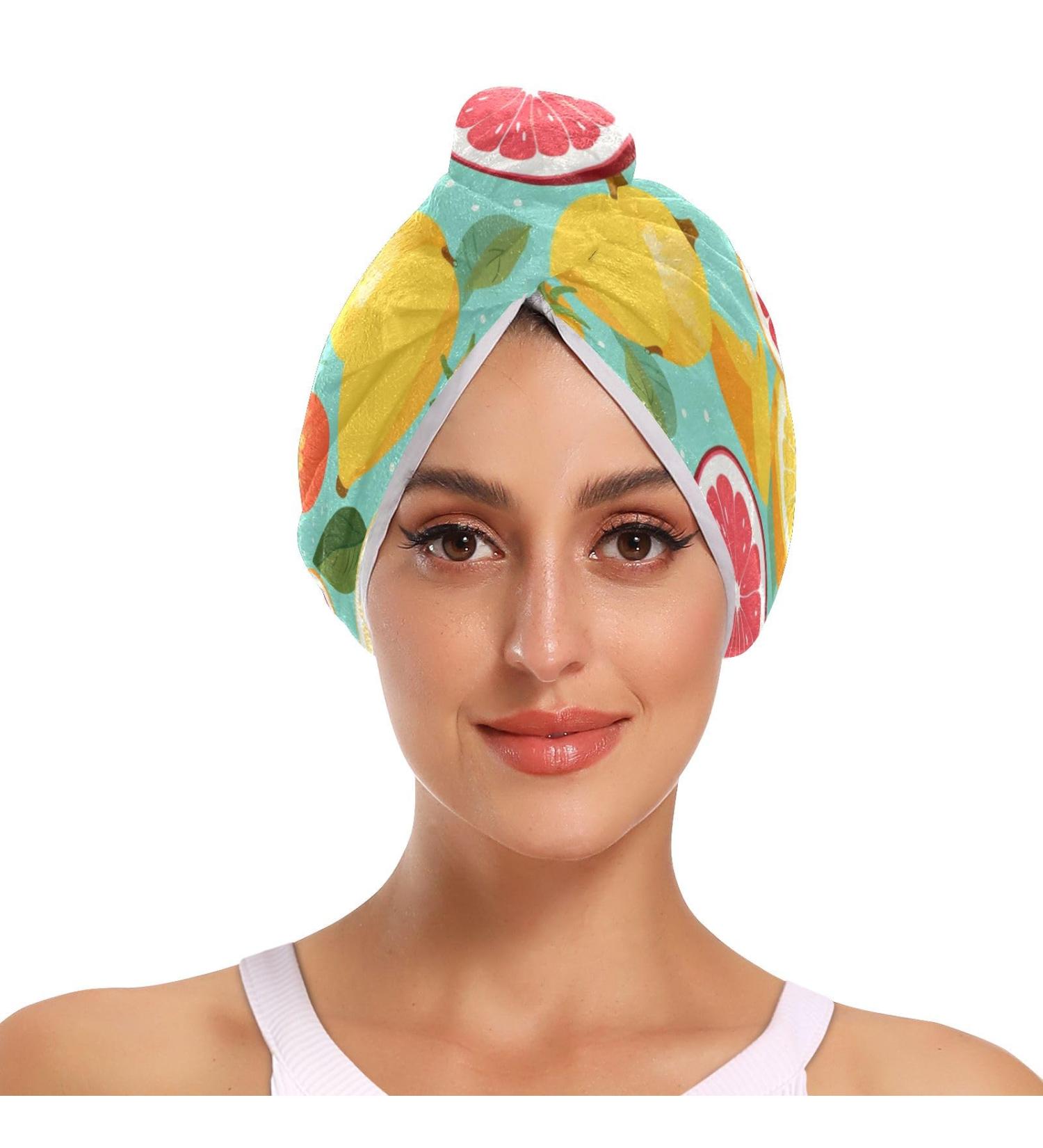 Super Absorbent Lemon Orange Fruit Hair Towels 2 Pack | Quick Dry Hair Turbans for Women & Girls - Buy Online on GoSupps.com