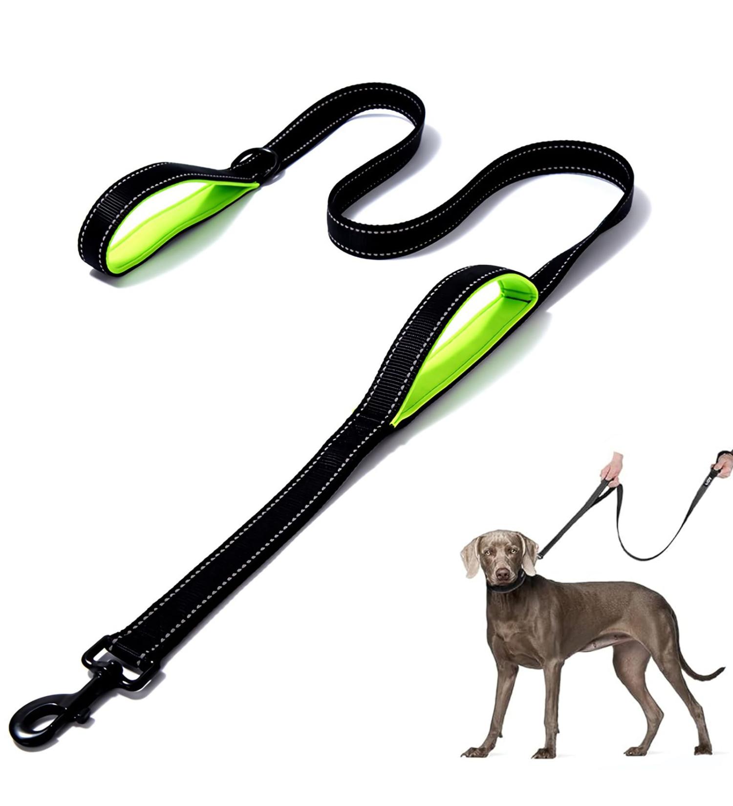 DDSCOLOUR Heavy Duty Dog Leash 5-6ft Long with Double Traffic Handle Reflective Perfect for Medium large dog leash strong Double Handle Lead Greater Control Safety Training (Black+Green) 5 feet Black+green - Buy Online on GoSupps.com