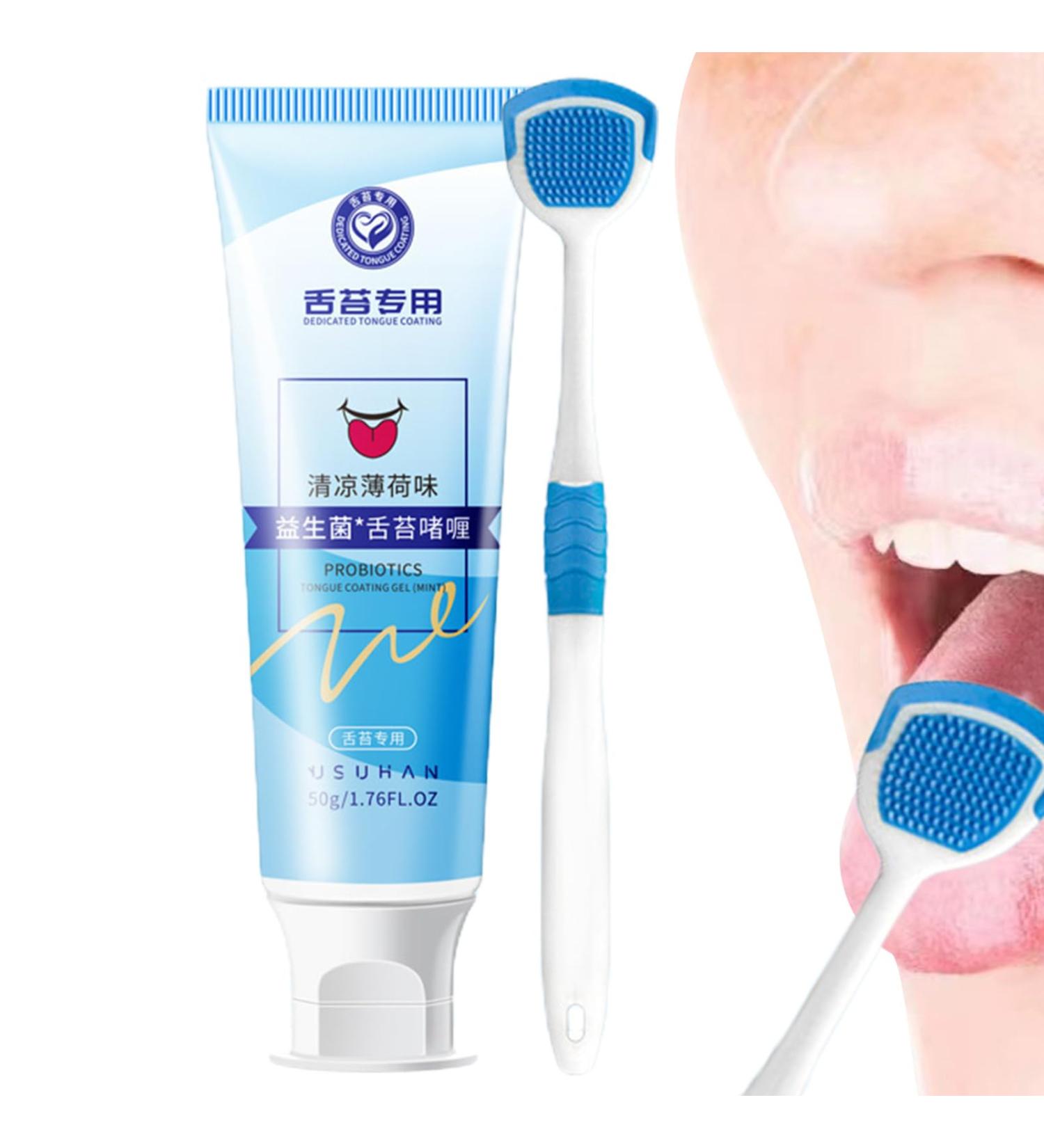 Zonewd Cooling Mint Tongue Gel & Ergonomic Cleaning Brush Set - Eliminate Bad Breath & Stains - Buy Online on GoSupps.com