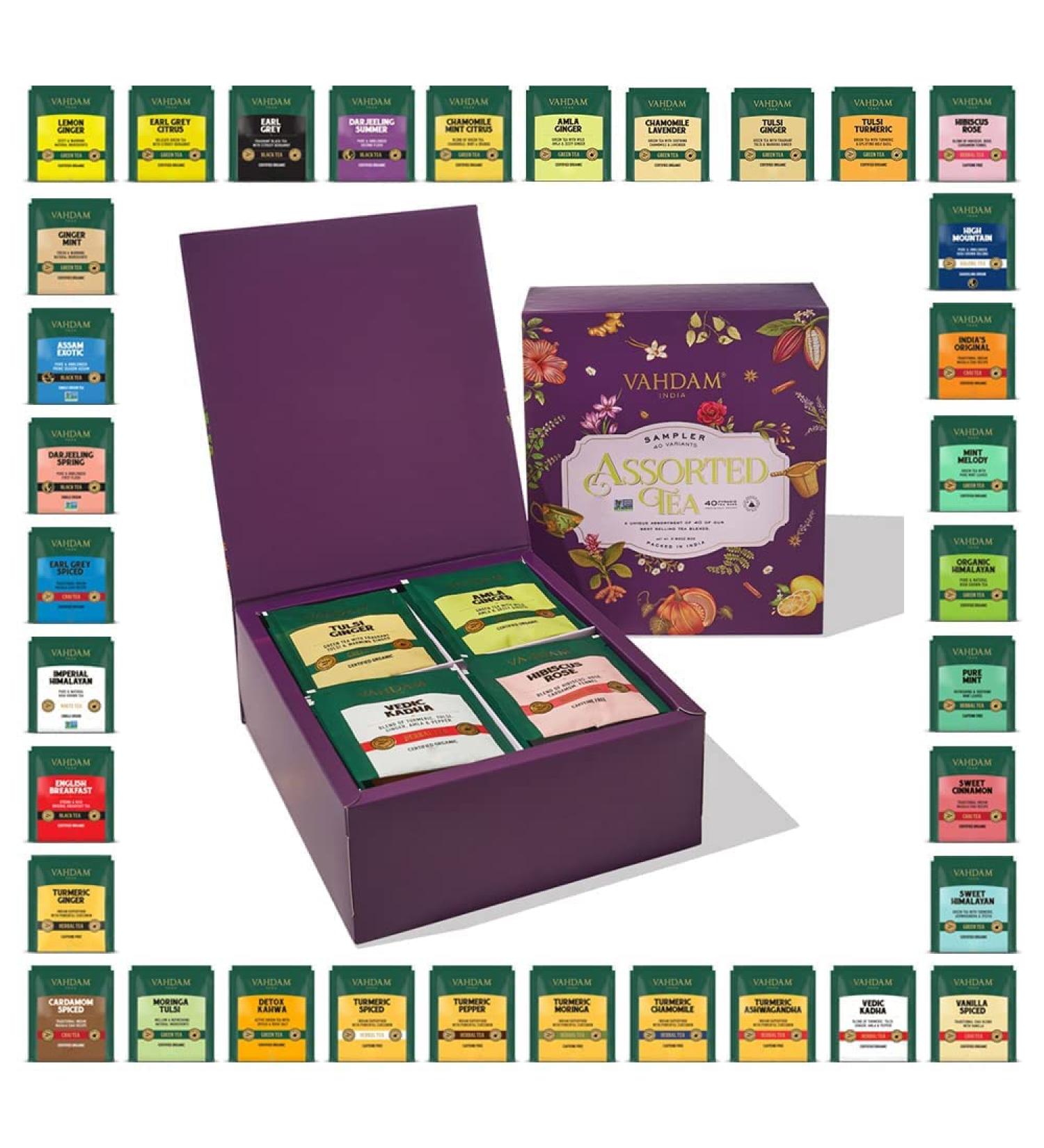 VAHDAM Assorted Tea Bags Sampler - 40 Flavors Variety Pack - Herbal, Green, Chai, Black Tea Assortment - Gift Set - Buy Online on GoSupps.com