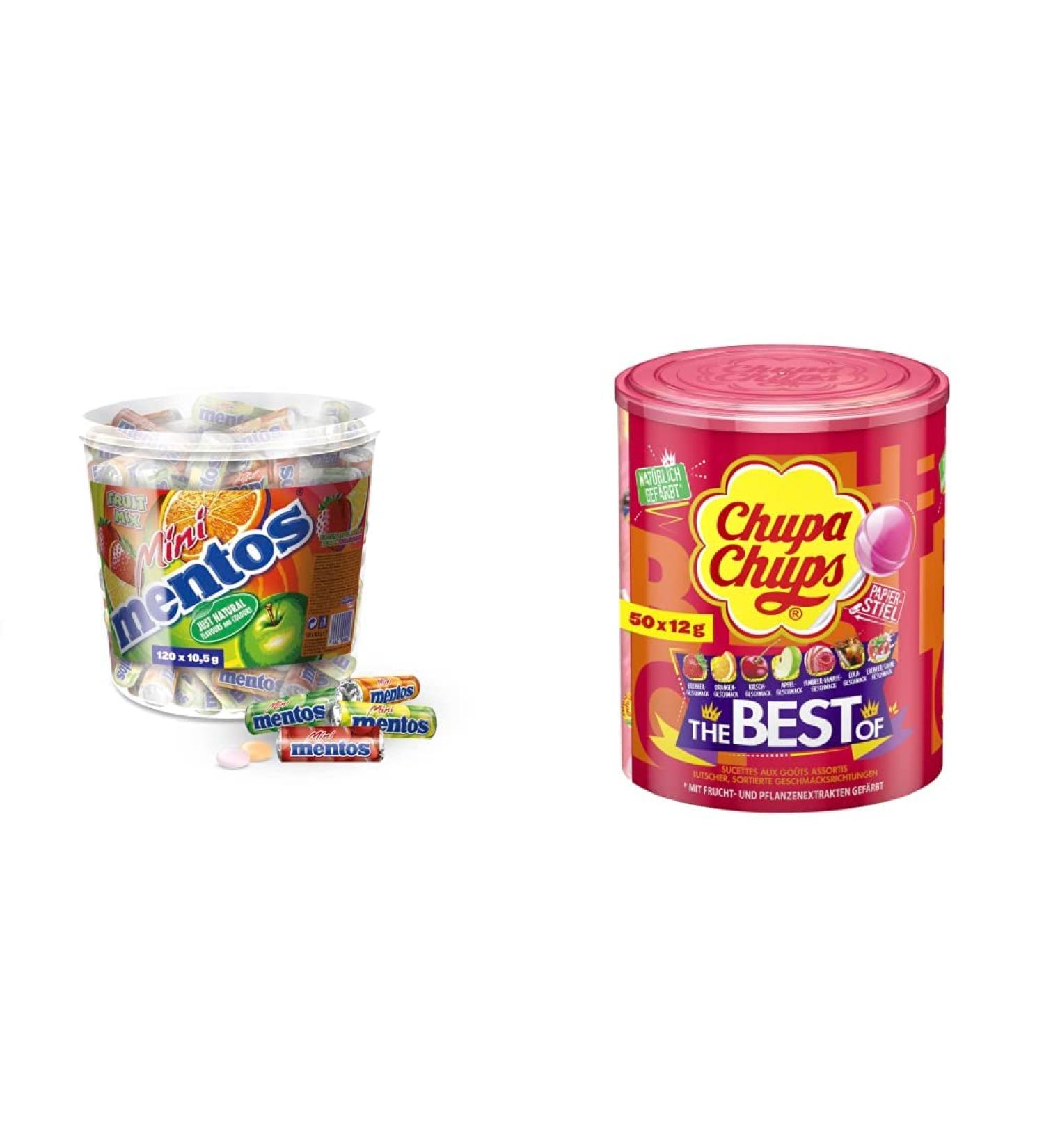 Mentos Mini Fruit Mix Bucket & Chupa Chups Lollipops - 50 Assorted Flavors (Cola Apple Strawberry) - Sweet Treats for Every Occasion | International Shipping Available - Buy Online on GoSupps.com