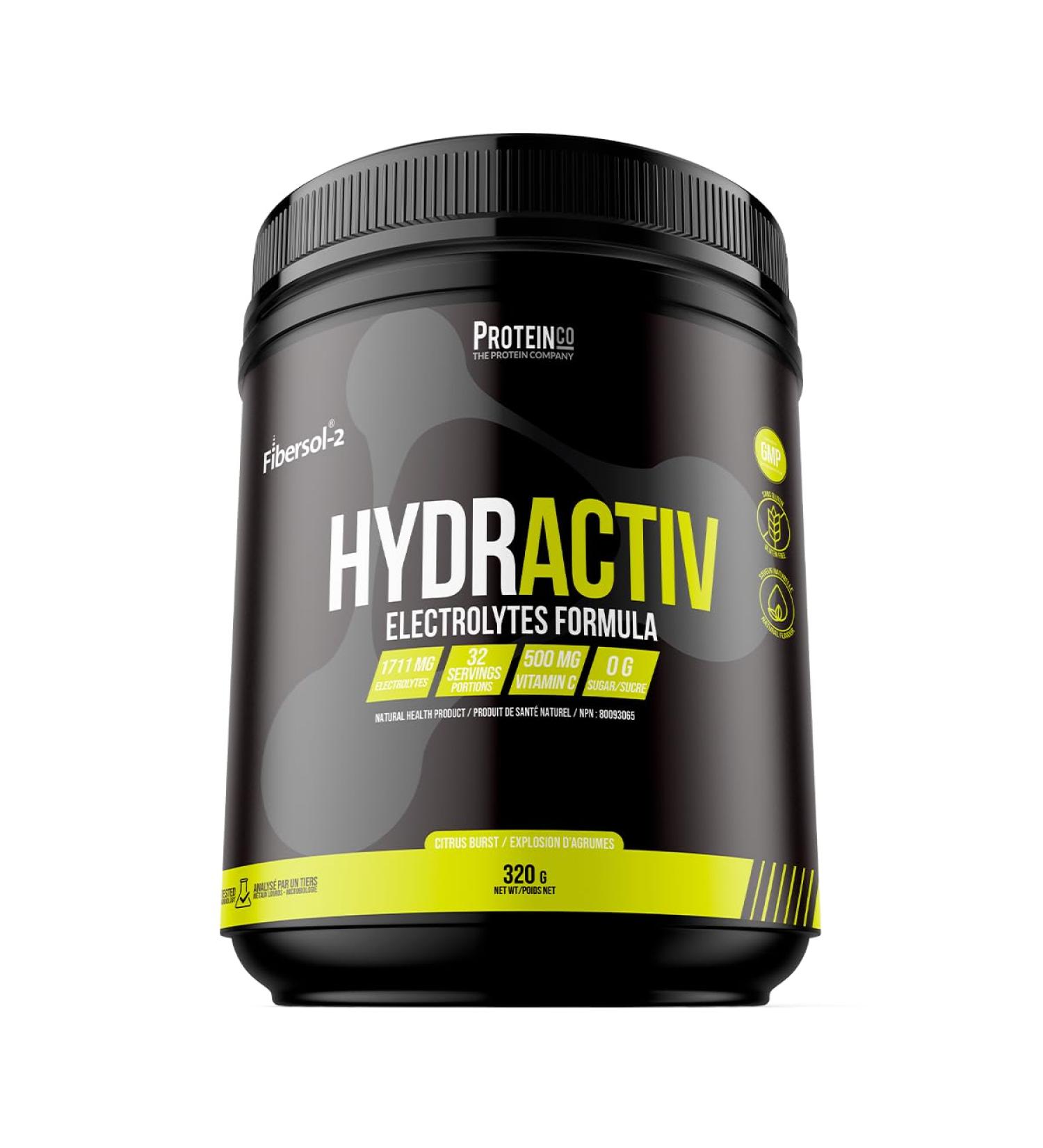 ProteinCo | Hydractiv | 1711mg of Electrolyte Powder | Fibersol-2 & Himalayan Pink Salt | Stevia | Sugar Free (320 g Citrus Burst) Citrus Burst 320 g - Buy Online on GoSupps.com