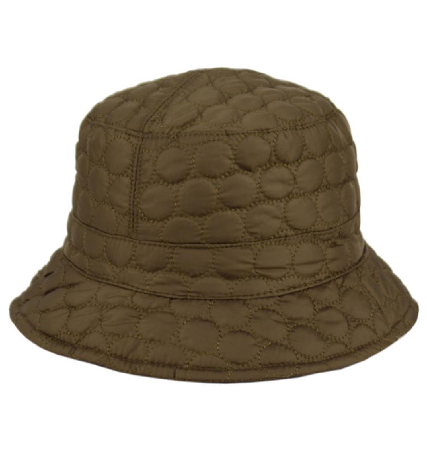 Foldable Water Repellent Quilted Rain Hat w/ Adjustable Drawstring, Bucket Cap One Size Olive