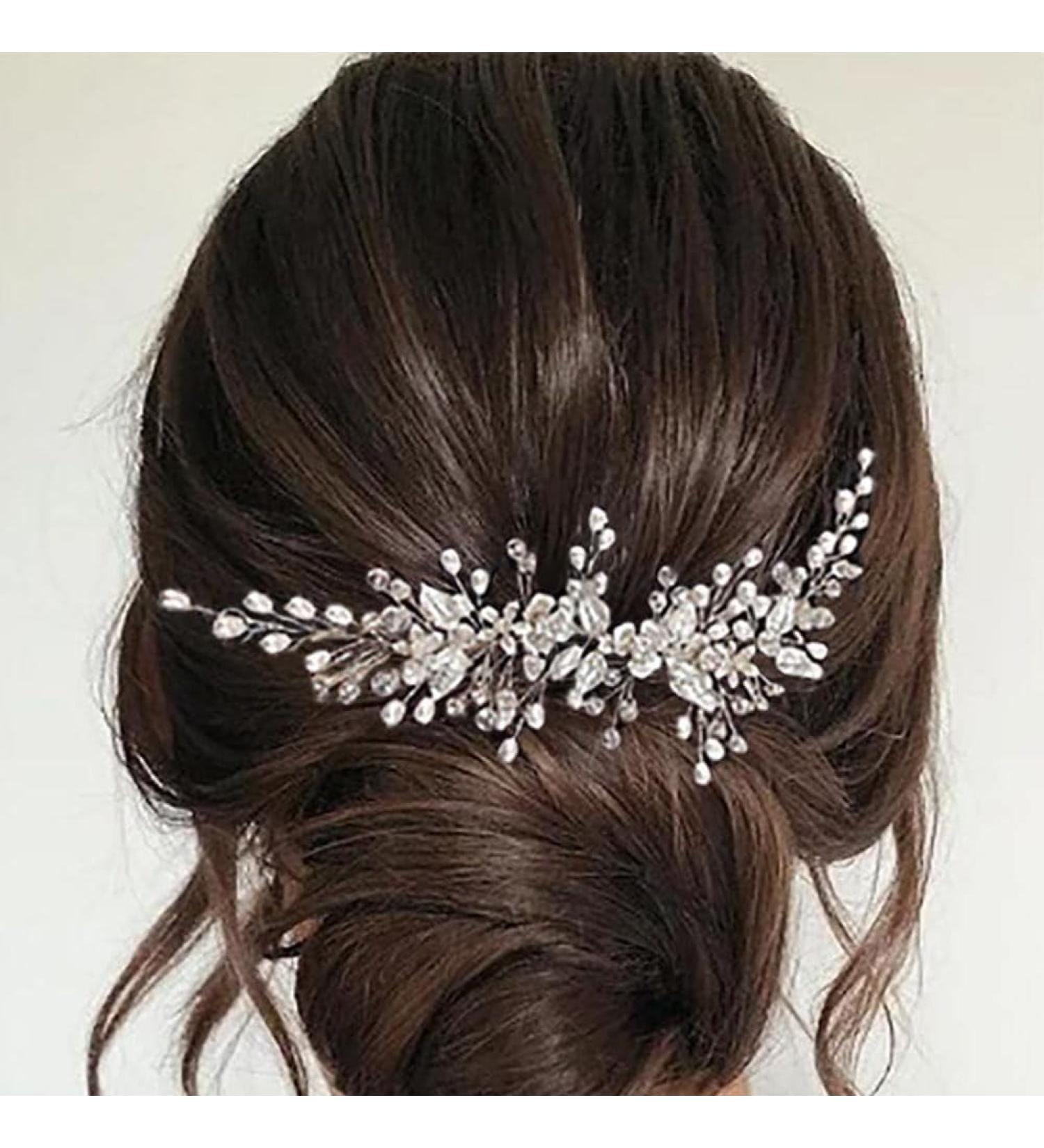 Clataly Wedding Bride Headband Flower Hair Vine Silver Leaf Bridal Hair Piece Pearls Hair Accessories for Women Girls - Buy Online on GoSupps.com