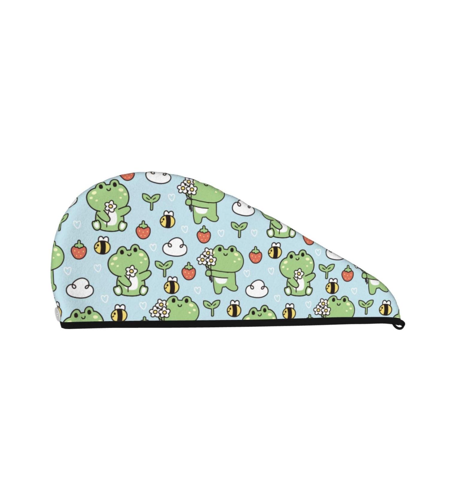 Hair Towel Wrap - Quick Drying Cute Floral Frog Turban | Hair Drying Towel with Button - Buy Online on GoSupps.com