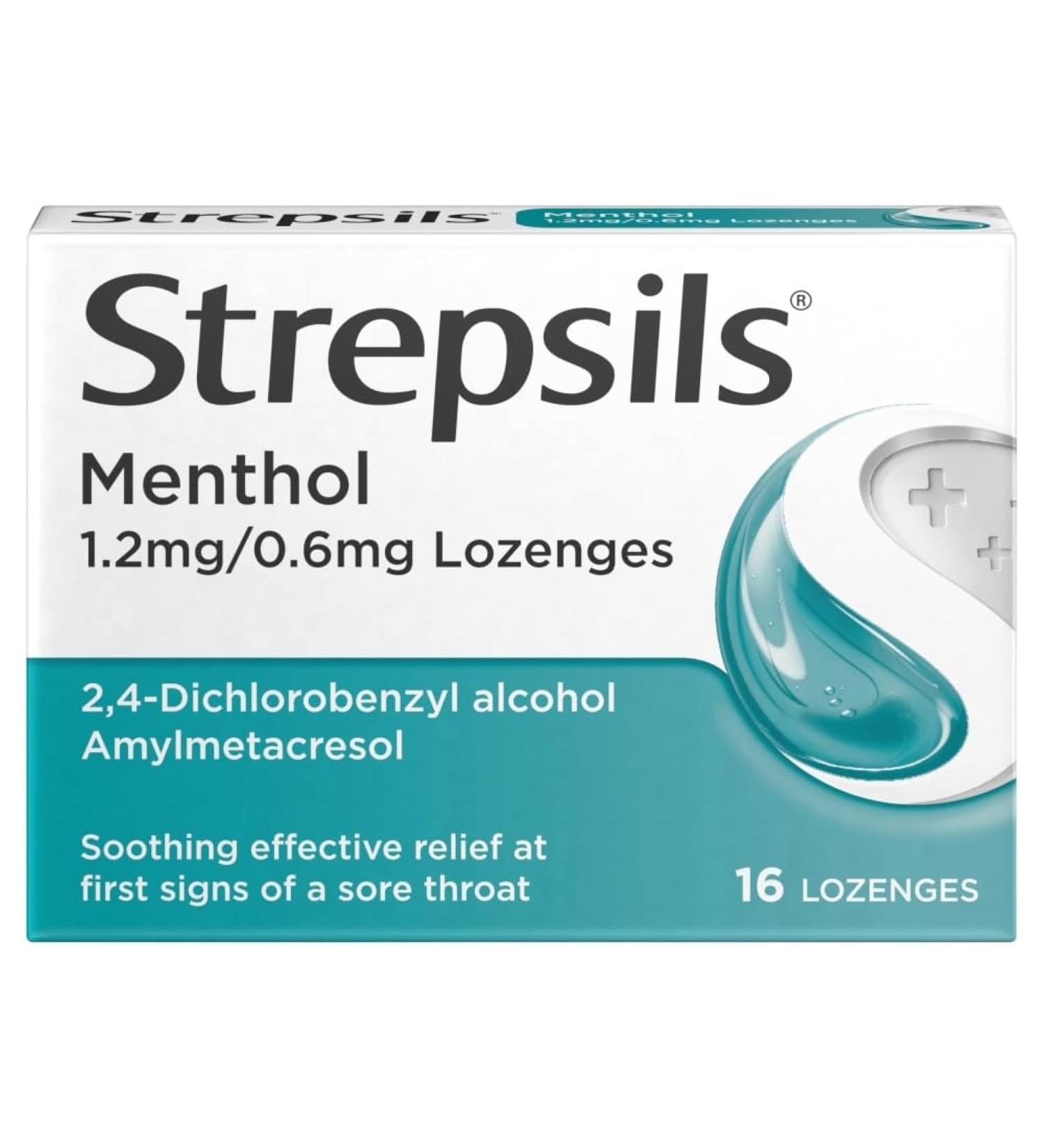 Strepsils Sore Throat Pain Relief Lozenges Menthol 16 each