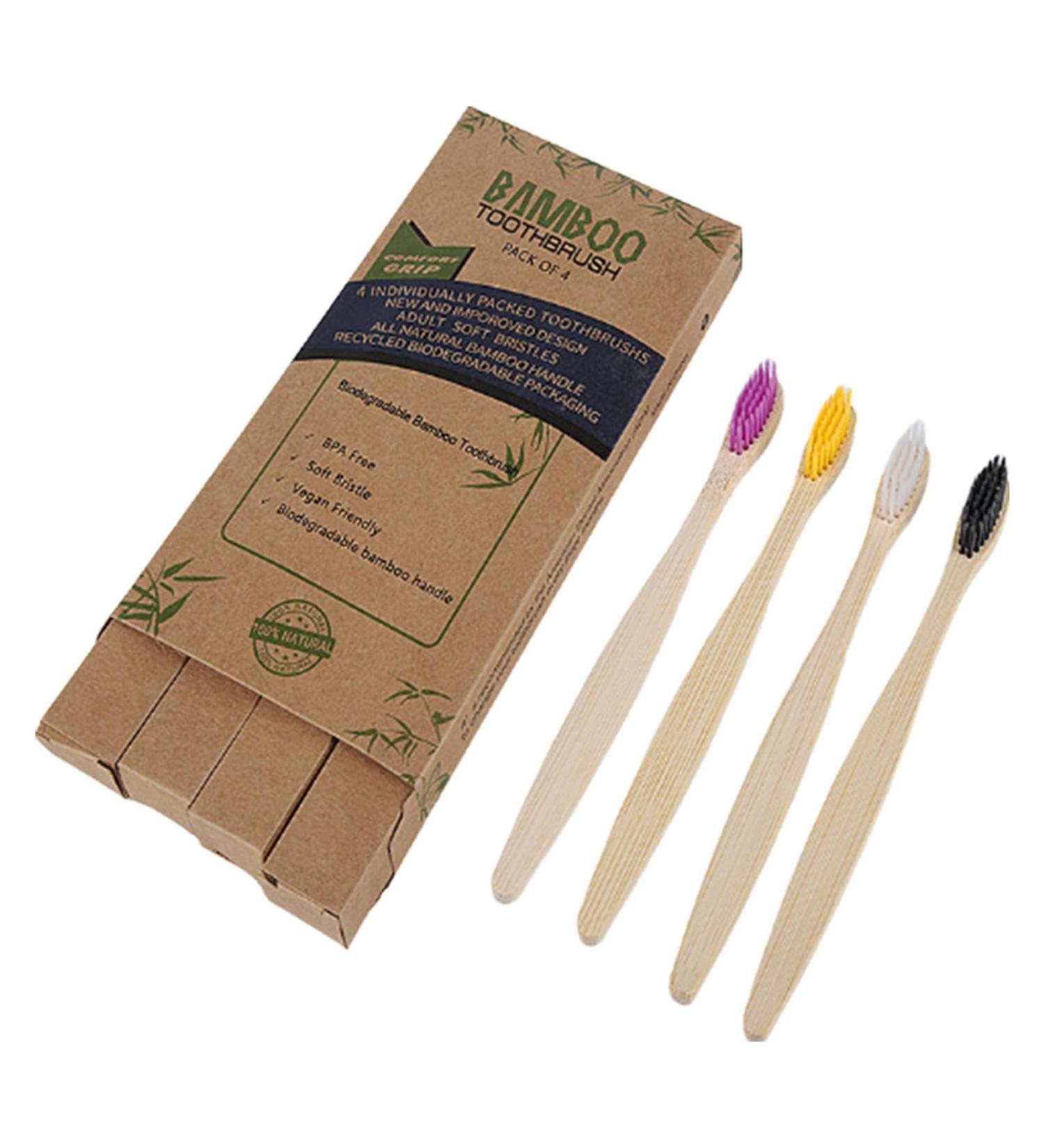 Eco-Friendly Bamboo Toothbrushes with Soft Bristles | Reusable Travel & Camping Toothbrushes in 4 Colors - Youpo - Buy Online on GoSupps.com