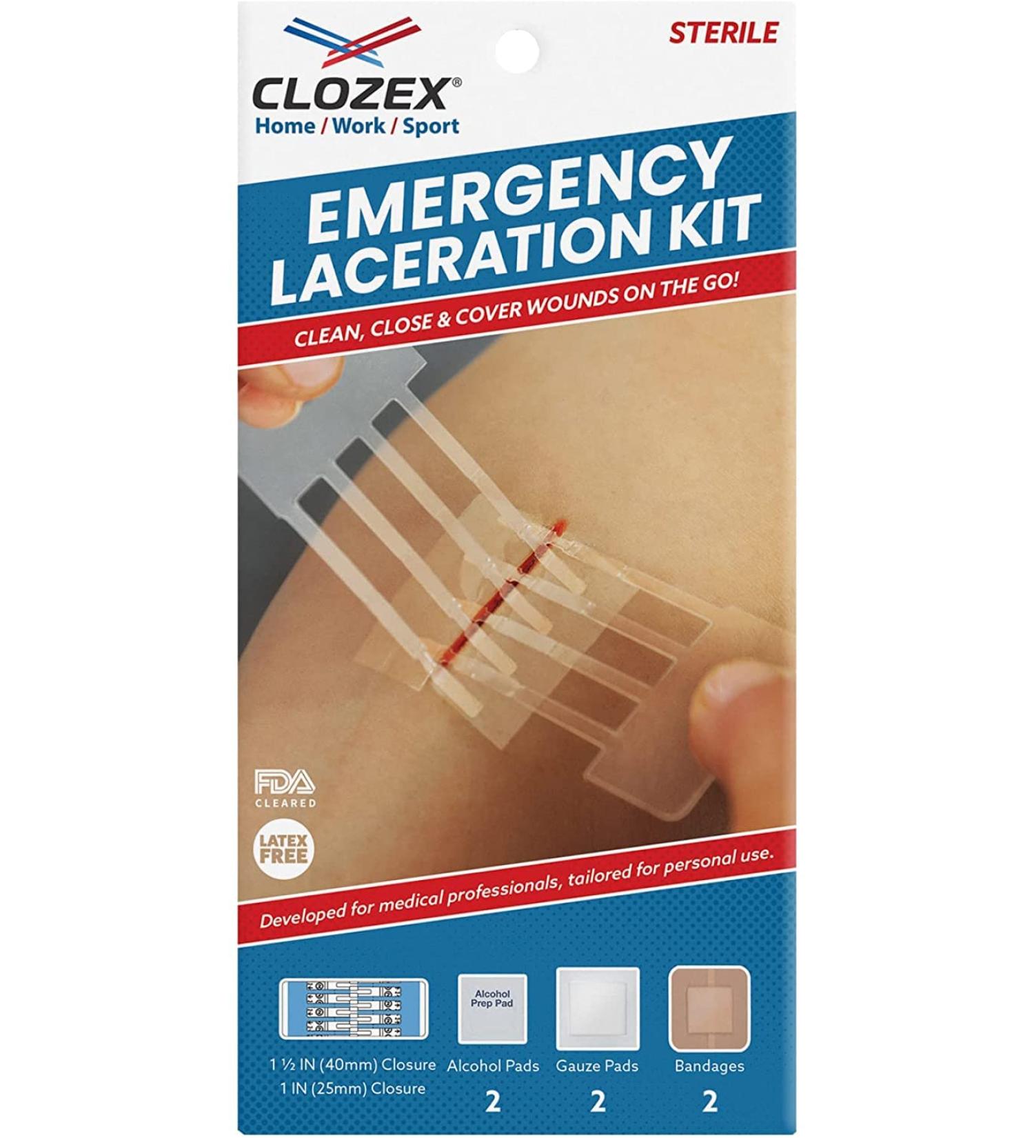 Clozex Emergency Laceration Kit - FDA Cleared Skin Closure Device for Wound Repair - 8 Piece Set - Buy Online on GoSupps.com