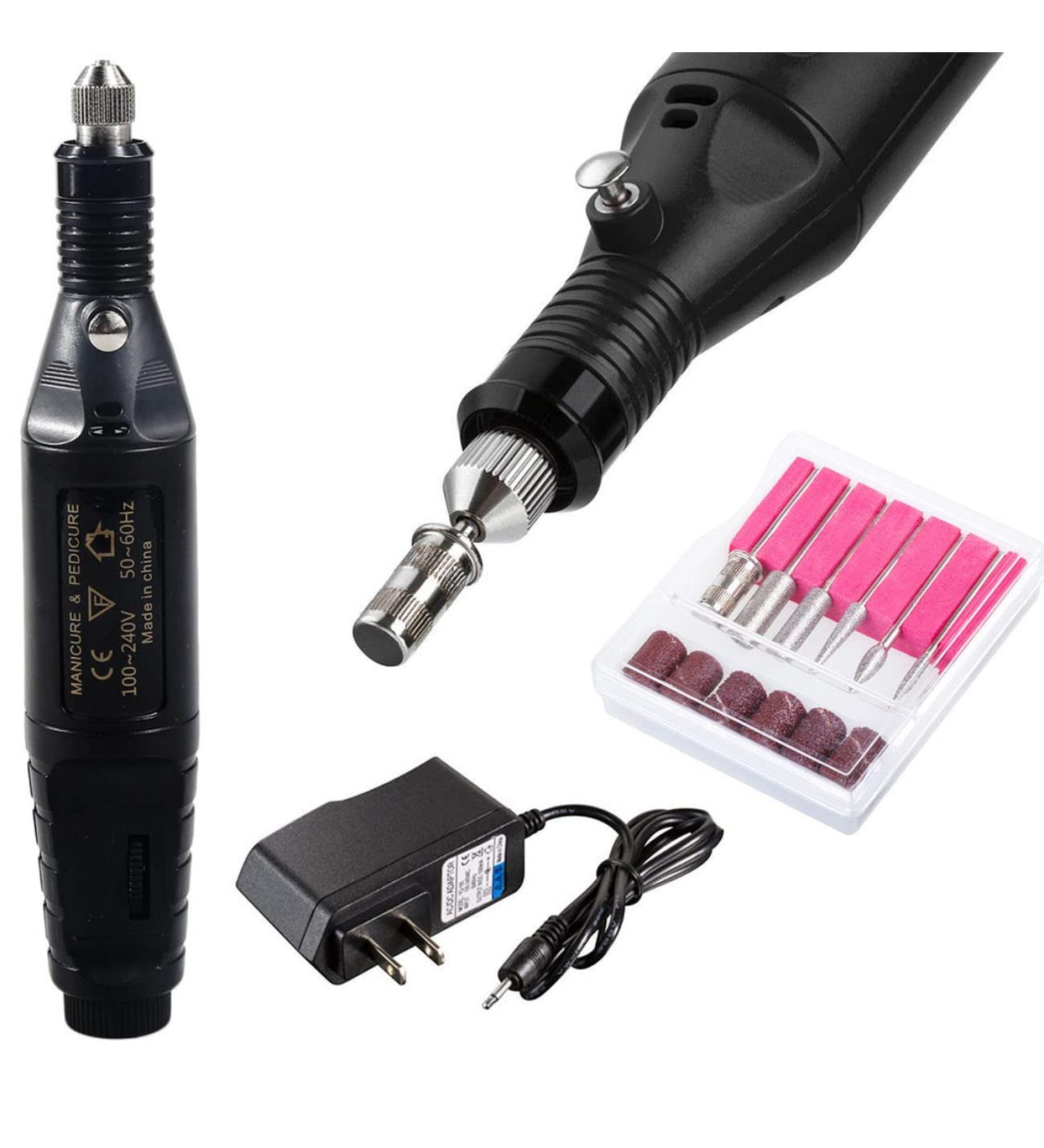 Professional Electric Nail Art Drill Kit - 6 File DIY Polishing Set, Acrylic Manicure Filer Machine in Black - Buy Online on GoSupps.com