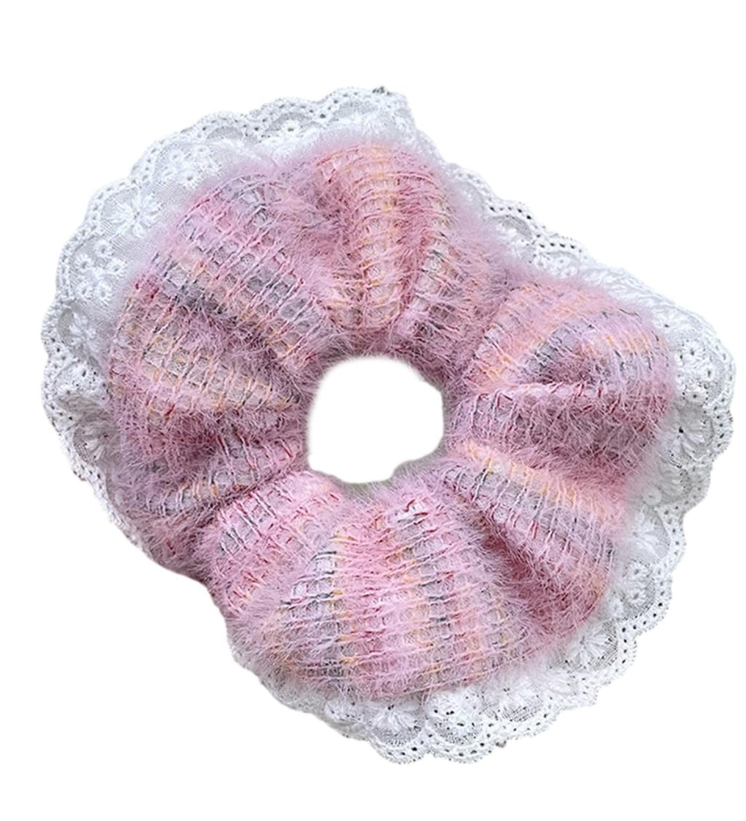 xbiez Cute Lace Trim French Hair Scrunchies for Women Girls Vintage Floral Hair Ties Hairband Elastic Ponytail Holder Headband 10 pink - Buy Online on GoSupps.com