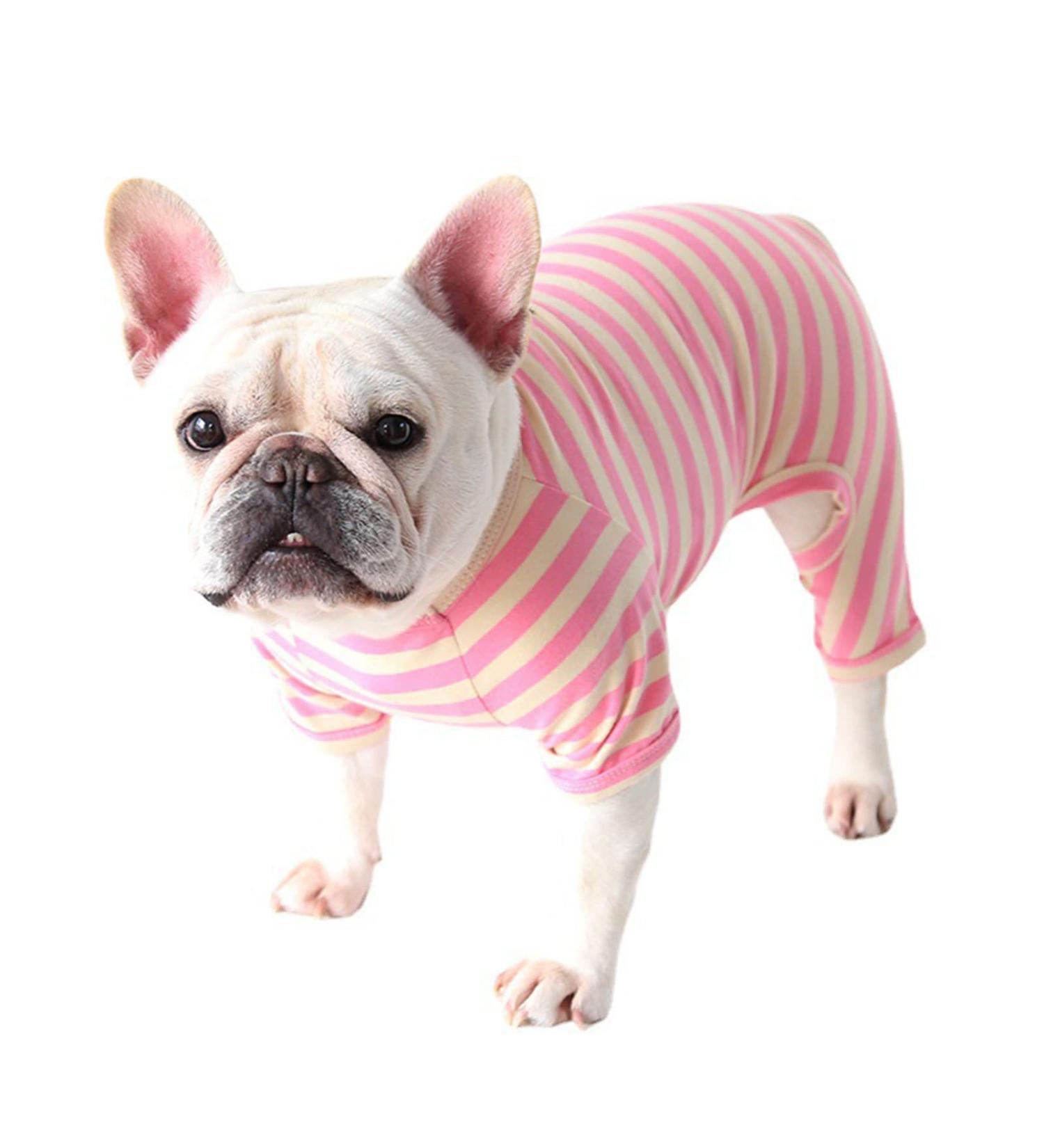 BT BEAR Dog Clothing - Colorful Striped Pajamas for Bulldogs & Puppies - Soft Cotton One-Piece Costume (XL Pink) | Perfect for Small & Medium Dogs - Buy Online on GoSupps.com