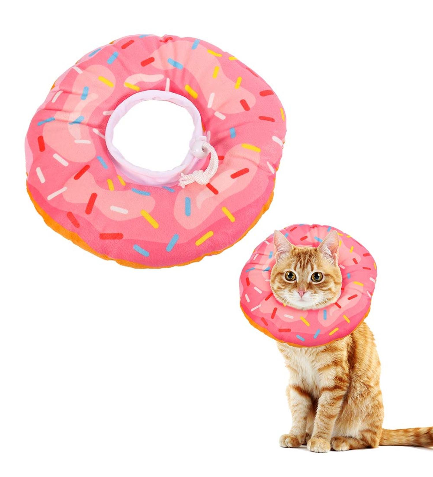 Xinzistar Cat Cone Collar - Adjustable Soft Recovery Collar for Cats - Healing Elizabeth Collar for Post-Surgery - Comfy Cotton Cone - S Pink Donut Design - Buy Online on GoSupps.com