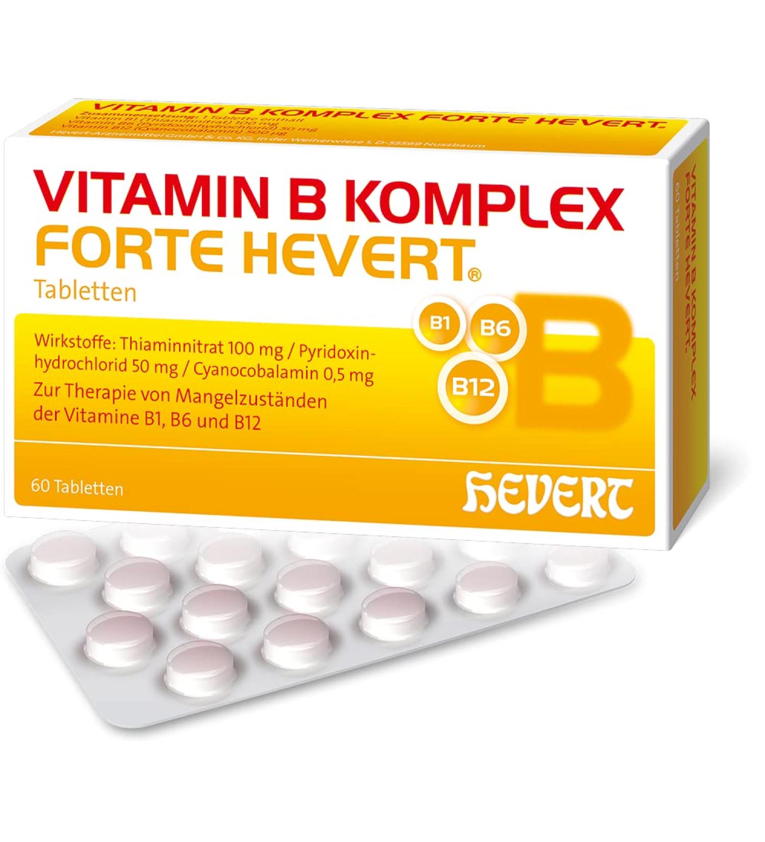 Vitamin B-Complex forte Hevert 100 mg/ 50 mg/ 0.5 mg tablets 60 tablets