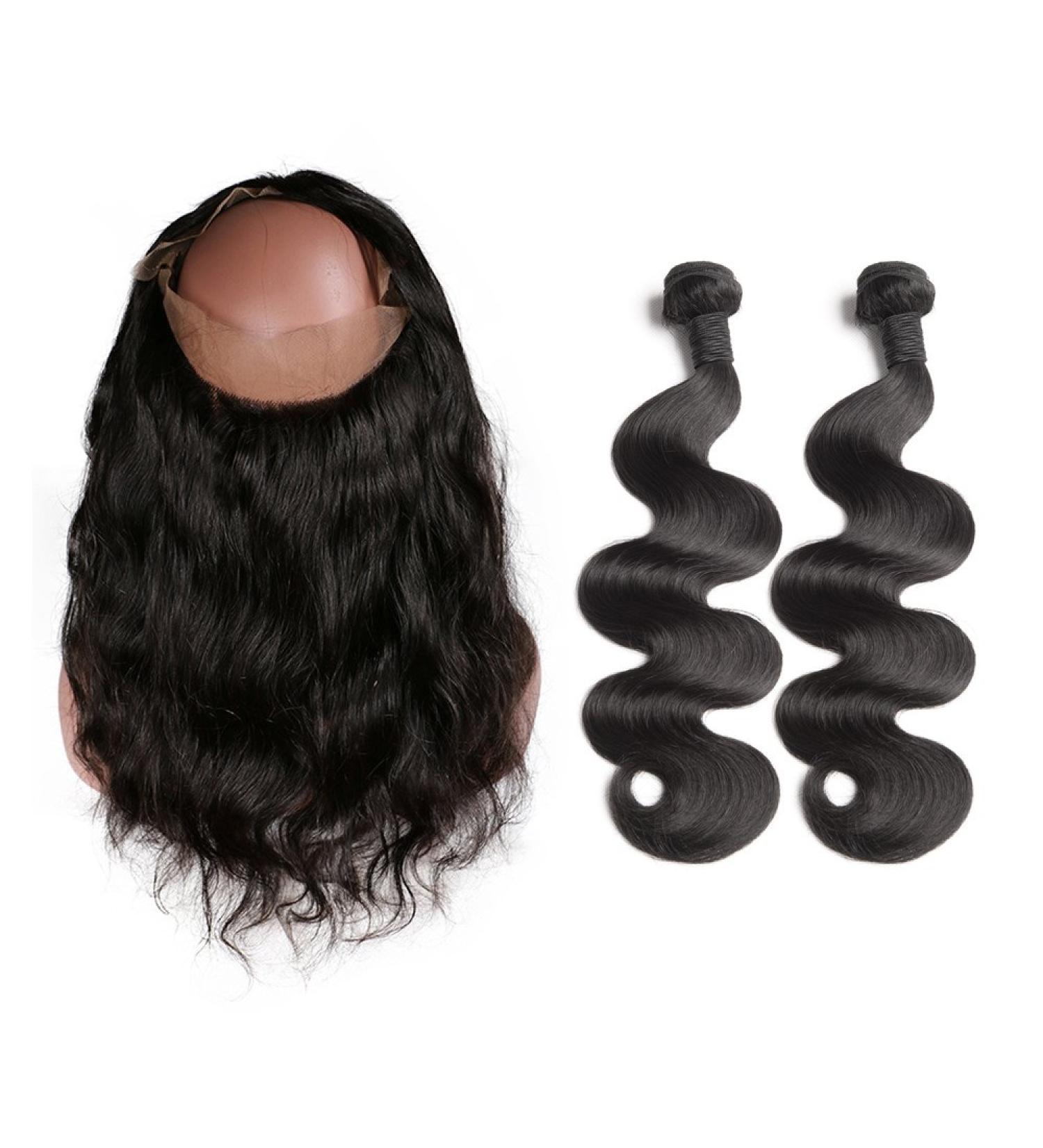 Mila Wavy Brazilian Virgin Hair Extensions & 360 Lace Frontal - Body Wave Remy Weave (18 + 16) - Buy Online on GoSupps.com