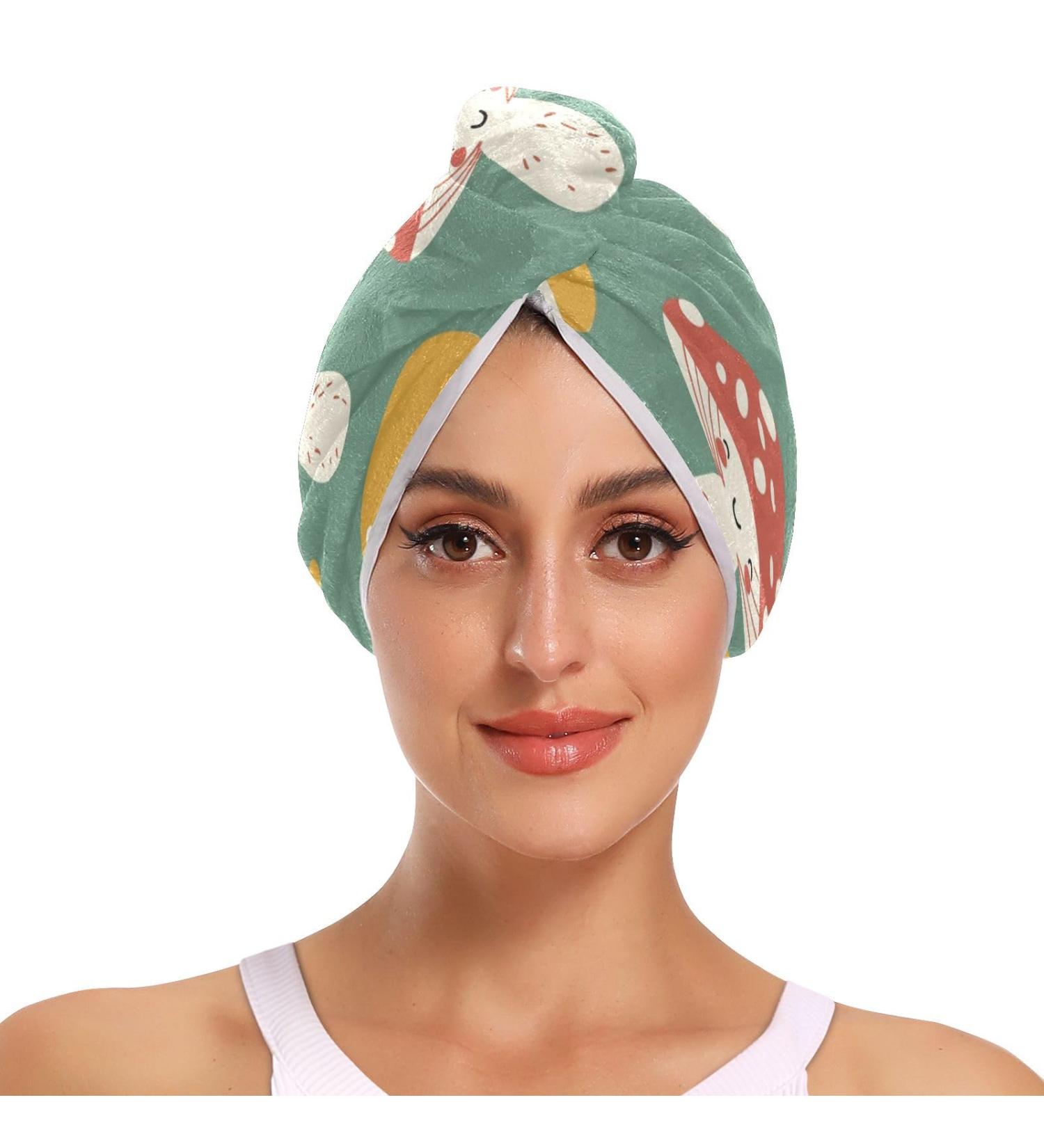 Super Absorbent Mushroom Hair Towel 2 Pack | Quick Dry Hair Turbans for Women & Girls - Perfect Hair Drying Solution - Buy Online on GoSupps.com