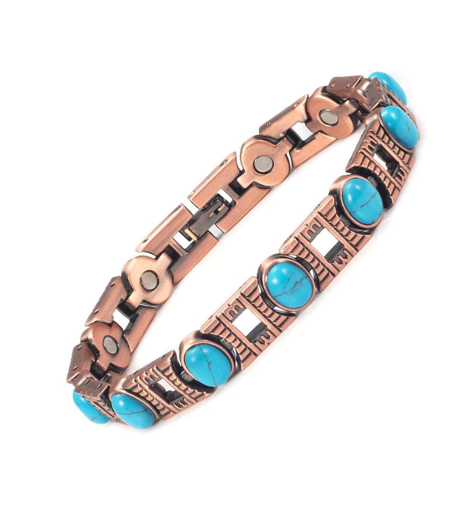Buy Enercoppex 99.99% Pure Copper Magnetic Therapy Bracelet for Arthritis Relief - Strong 3500 Gauss Turquoise Jewelry for Women - Buy Online on GoSupps.com