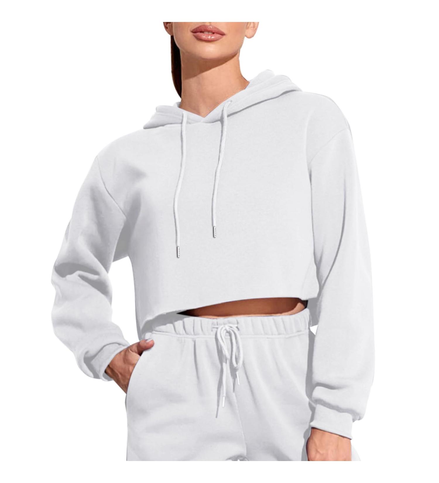 Shop Creoqiji Women's Black Hoodie - Trendy Fleece Sweater with Long Sleeves & Circular Neckline | Affordable Autumn Sweatshirt - Buy Online on GoSupps.com