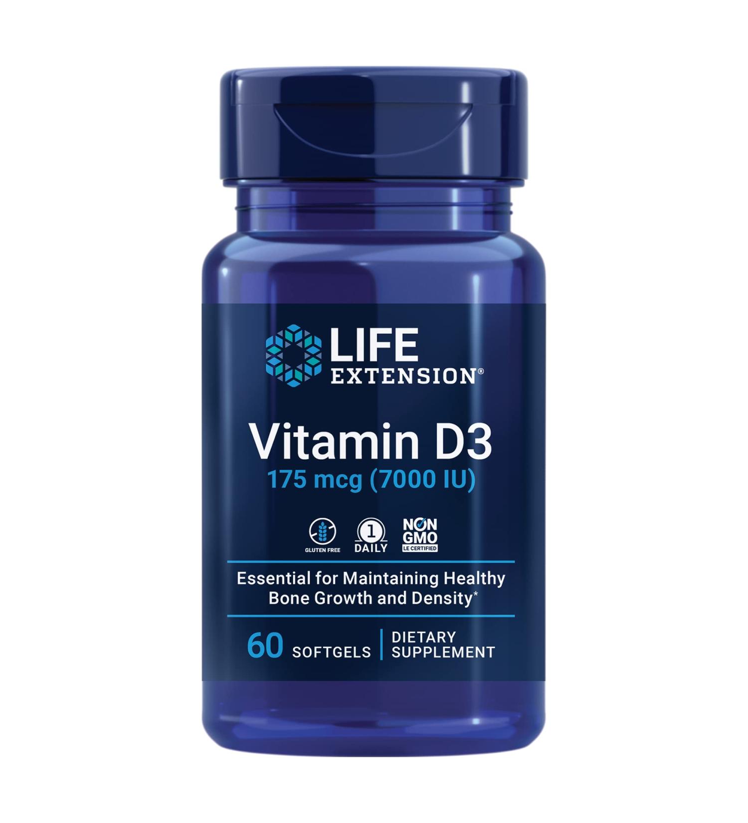 Life Extension Vitamin D3 175 mcg (7000 IU) - 60 Softgels for Optimal Health - Buy Online on GoSupps.com