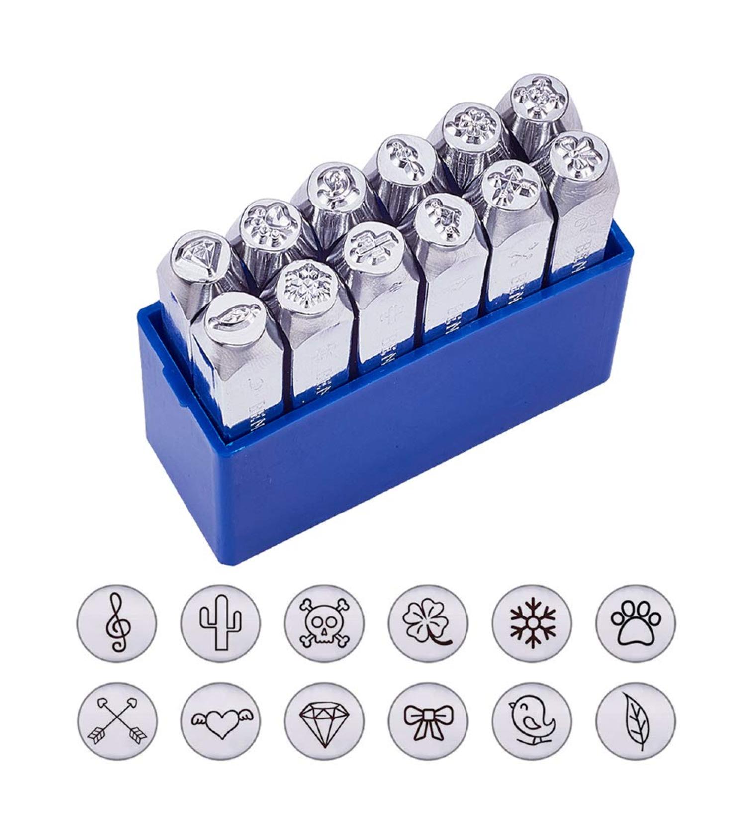 Benecreat 12 Pack Nature Theme Metal Punch Stamps in Stamping Tool Case - 6mm Design Stamp Set for Metal, Jewelry, Leather, Wood - Hard Carbon Steel - Buy Online on GoSupps.com