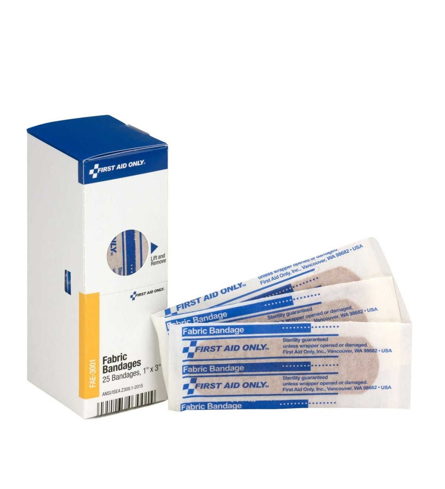 First Aid Only FAE3001 Fabric Bandages 1 x 3 - 25/Box | Convenient First Aid Bandages - Buy Online on GoSupps.com