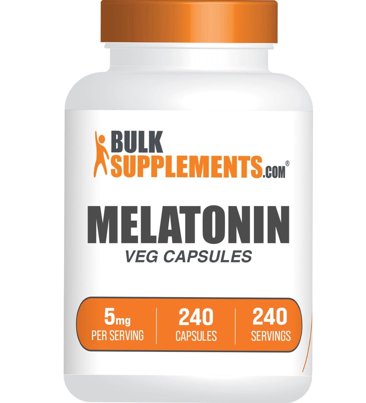 BulkSupplements.com Melatonin 5 mg Capsules - Melatonin for Adults Sleep Supplement - 5mg Melatonin per Serving 1 Capsule per Serving 240 Capsules (Pack of 1) - Buy Online on GoSupps.com