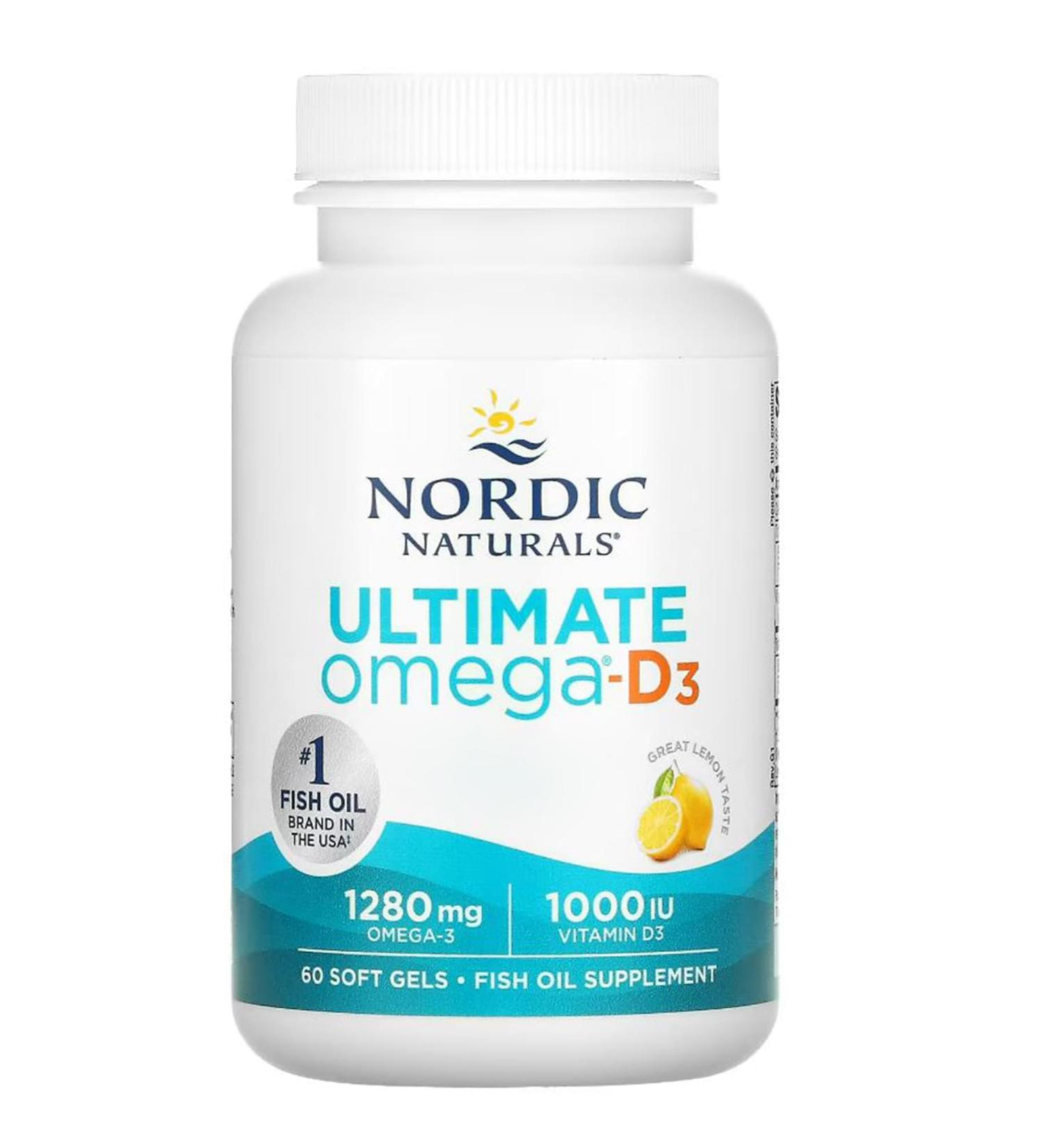 Nordic Naturals Ultimate Omega-D3 1280mg Omega-3 with EPA DHA and Vitamin D3 High Dosed Lemon Taste 60 Soft Capsules Lab Tested Soy Free Gluten Free Non-GMO - Buy Online on GoSupps.com