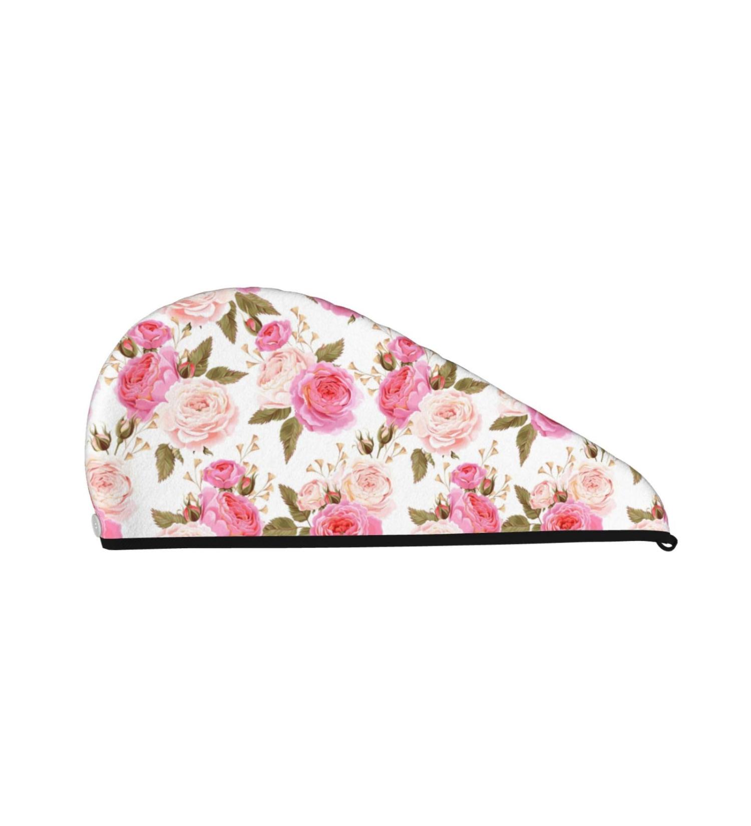 Large Microfiber Hair Towel Wrap for Women - Pink Rose Floral Quick Drying Turban | Super Absorbent Hair Cap 25.2x10.2 Inch - Anti Frizz Hair Drying Towel - Buy Online on GoSupps.com
