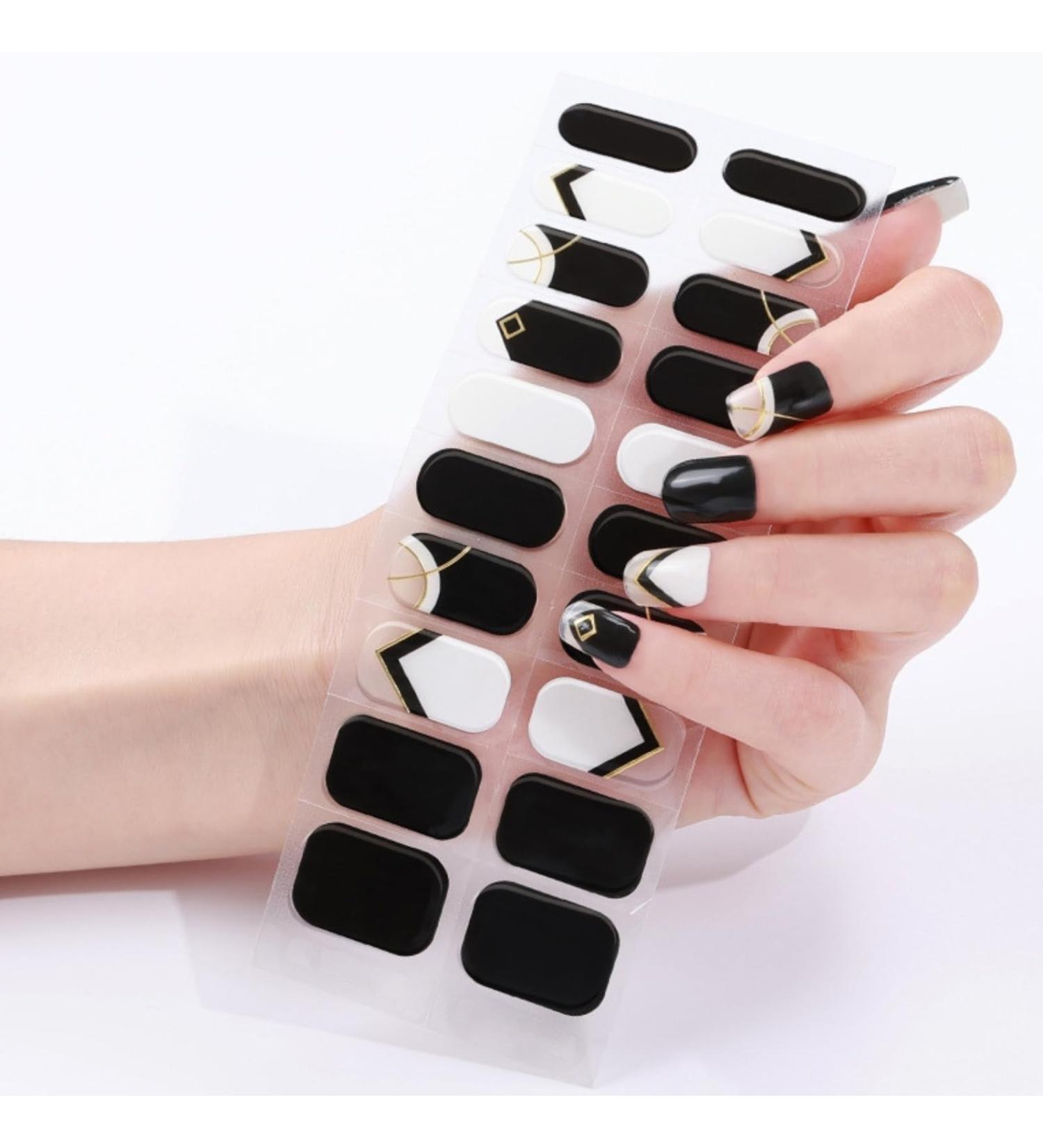 20Pcs Semi Cured Gel Nail Strips Black Self Adhesive Gel Nail Stickers Nail Wraps Gel Nail Strips Full Wraps Nail Art Stickers Gift with Nail File & Stick-UV/LED Lamp Required - Buy Online on GoSupps.com