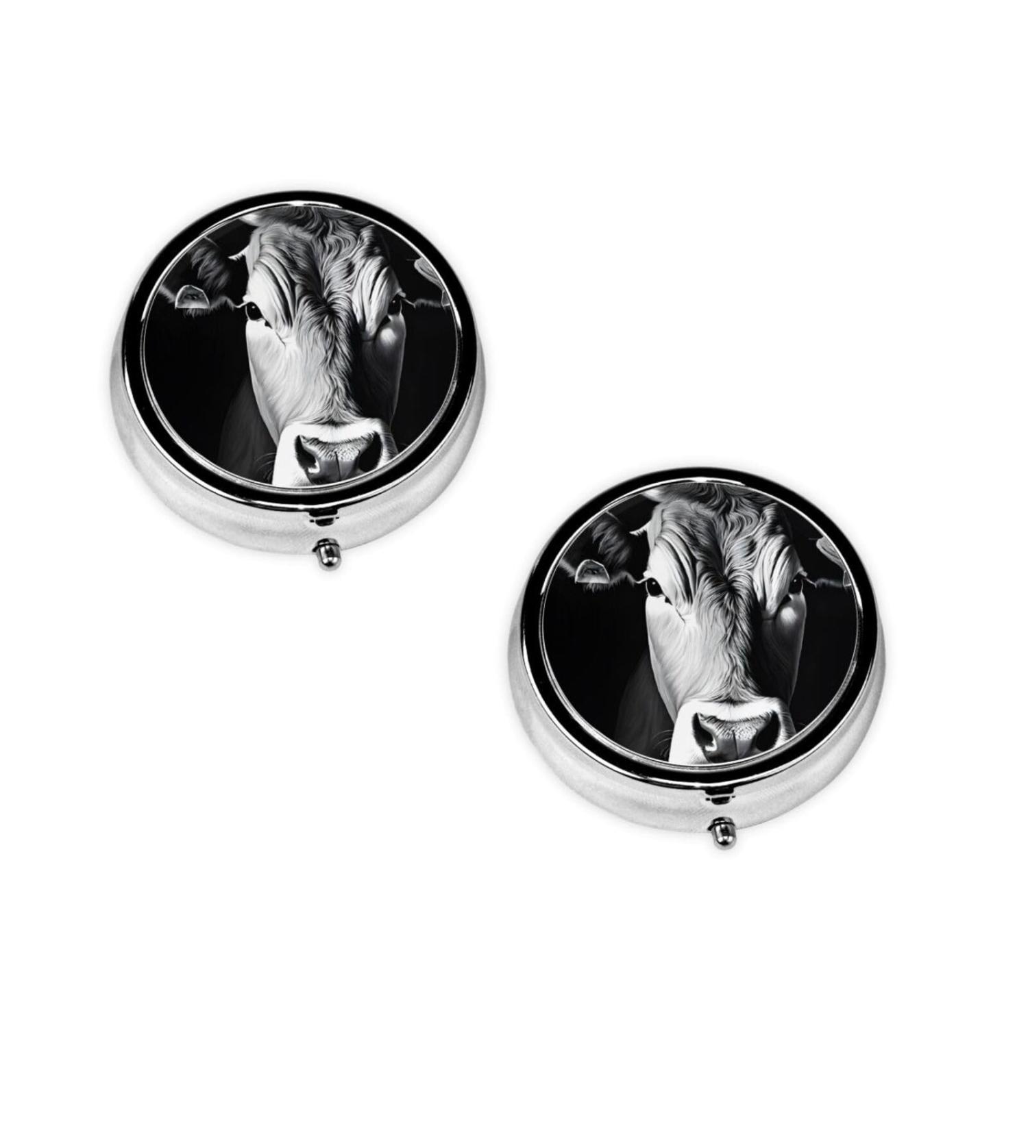 Buy Black and White Cow Round Pill Box 3 Compartment Portable Travel Medicine Organizer for Vitamins & Tablets - Buy Online on GoSupps.com