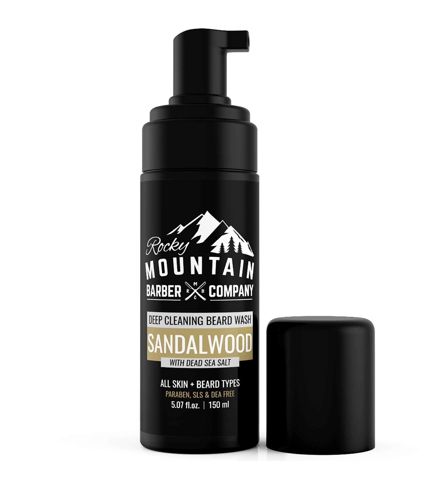 Rocky Mountain Barber Co. Foaming Sandalwood Beard Wash - Sandalwood Oil Vitamin B5 Dead Sea Salt - 5 oz | International Shipping Available - Buy Online on GoSupps.com