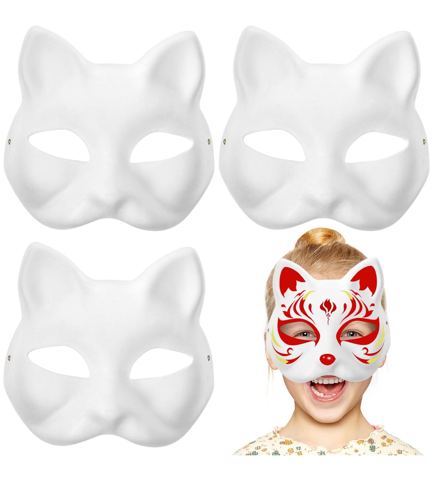 Holidyoyo Cat Mask - 3 Pieces White DIY Half-Face Masks for Halloween Cosplay & Maskerade Parties | Therian-Masks - Buy Online on GoSupps.com
