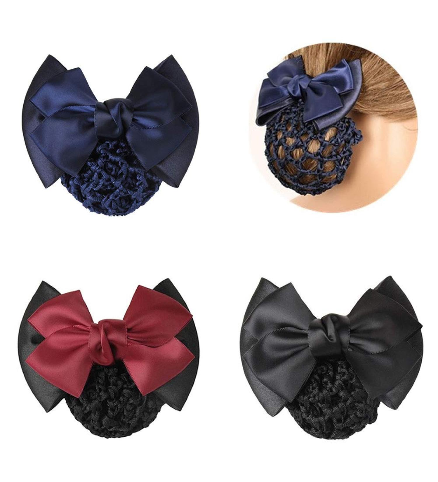 TXIN Hair Snood Net Bun Cover Set - Black, Navy Blue, Red Bowknot Hairnets for Women - 3 Pieces - Buy Online on GoSupps.com