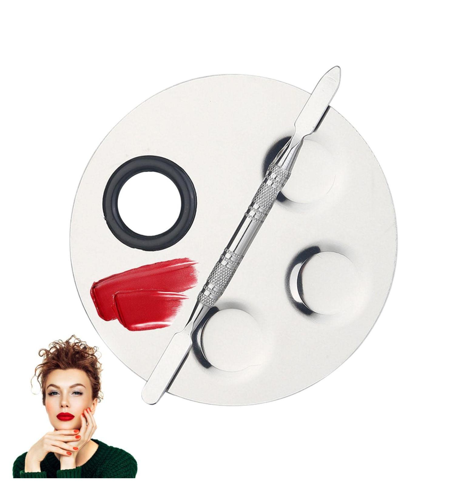  Linsition Metal Palette Hand Makeup Foundation Tray with Double-Ended Toning Stick Specular Shine and Fine Grinding Nail Polish Background - Buy Online on GoSupps.com