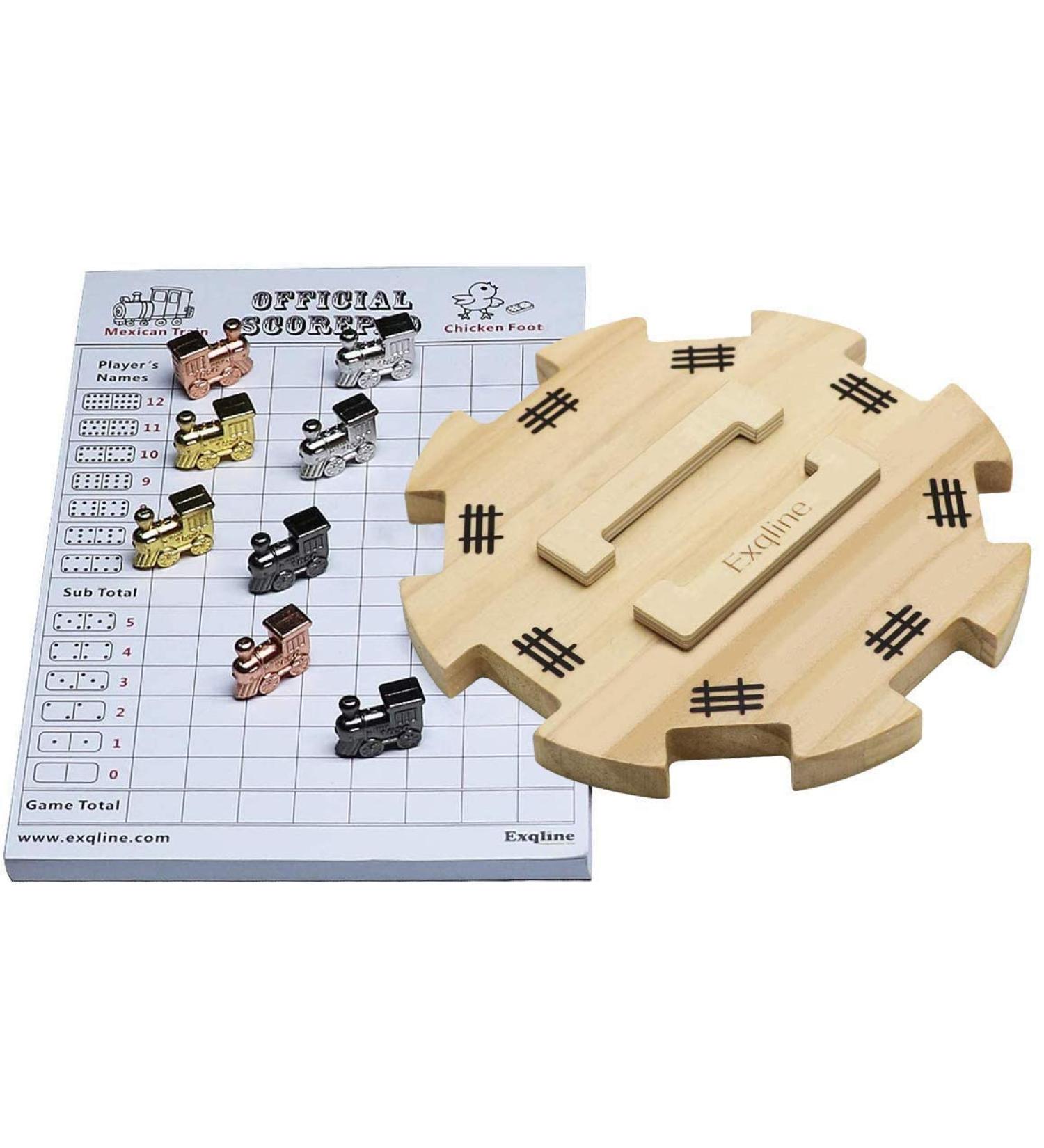 Exqline Mexican Train Dominoes Accessory Set with Wooden Hub, Scorepad, and Train Markers - Buy Online on GoSupps.com