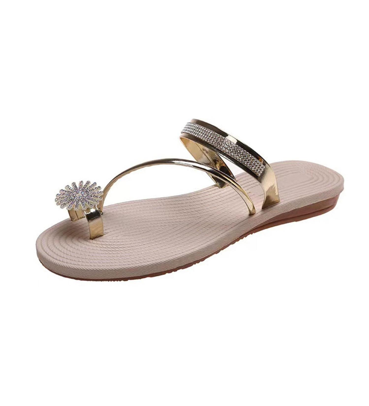 Buy Women's Flat Slides Sandals - Rhinestone Jeweled Bunion Corrector Casual Summer Clip Toe Ring Sandals for Big Toe Bone Correction - Size 6.5 Yellow - Buy Online on GoSupps.com